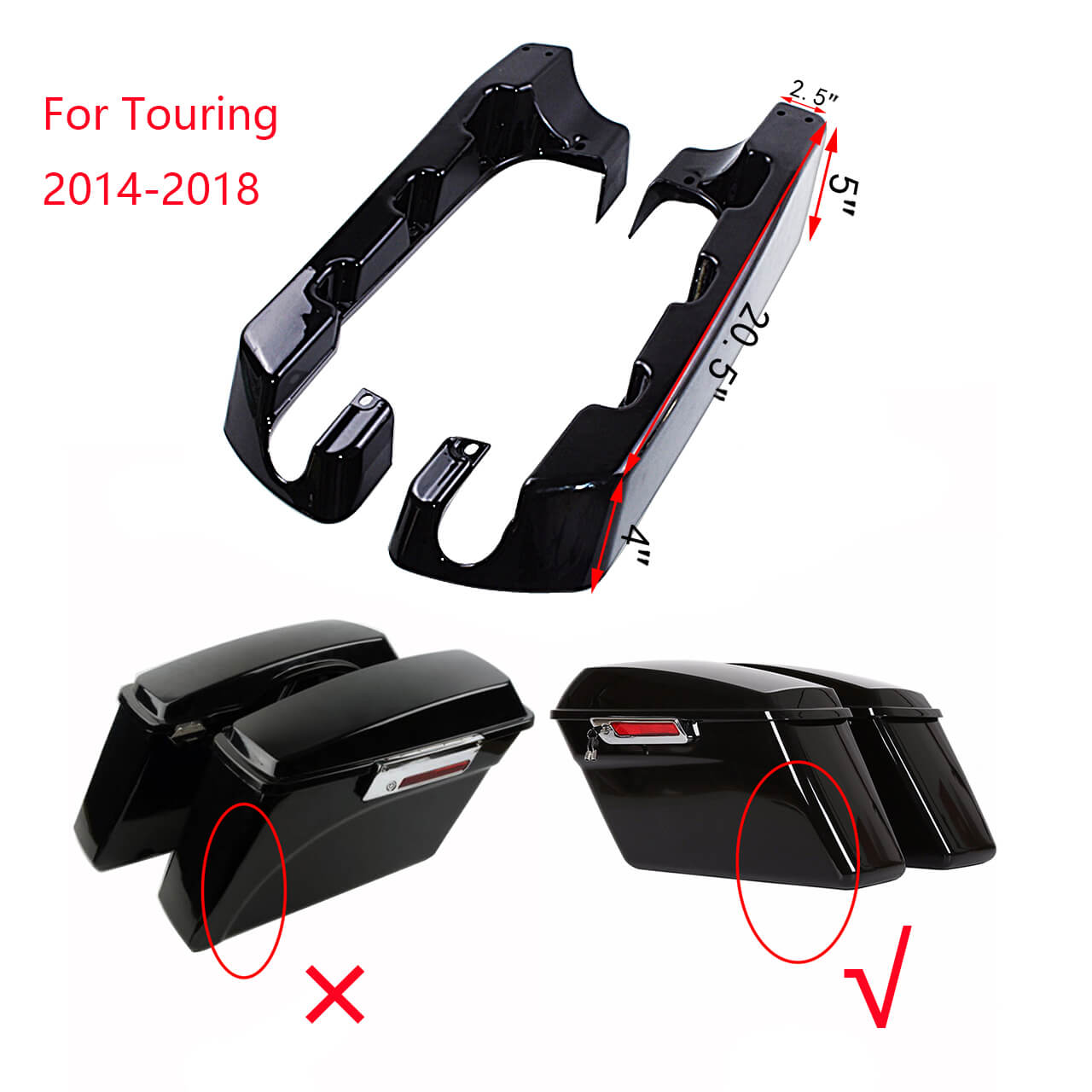 ABS 4" Hard Saddle Bag Extensions Fit For Touring Models 2014-2018 | Mactions