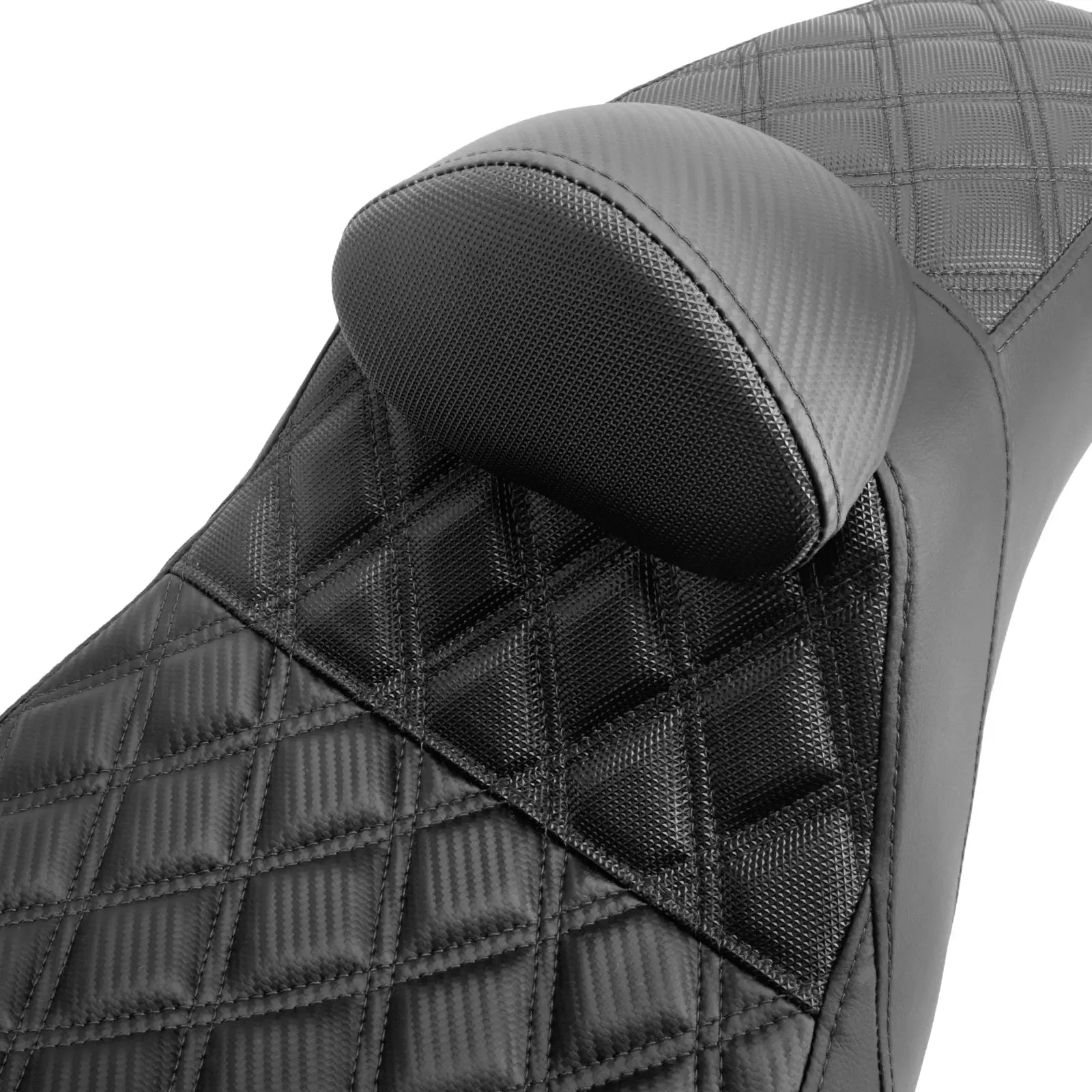 Two-Up Rider & Passenger Seat with Backrest for Harley Dyna 2006–2017 | Leather Lattice Stitch – Mactions