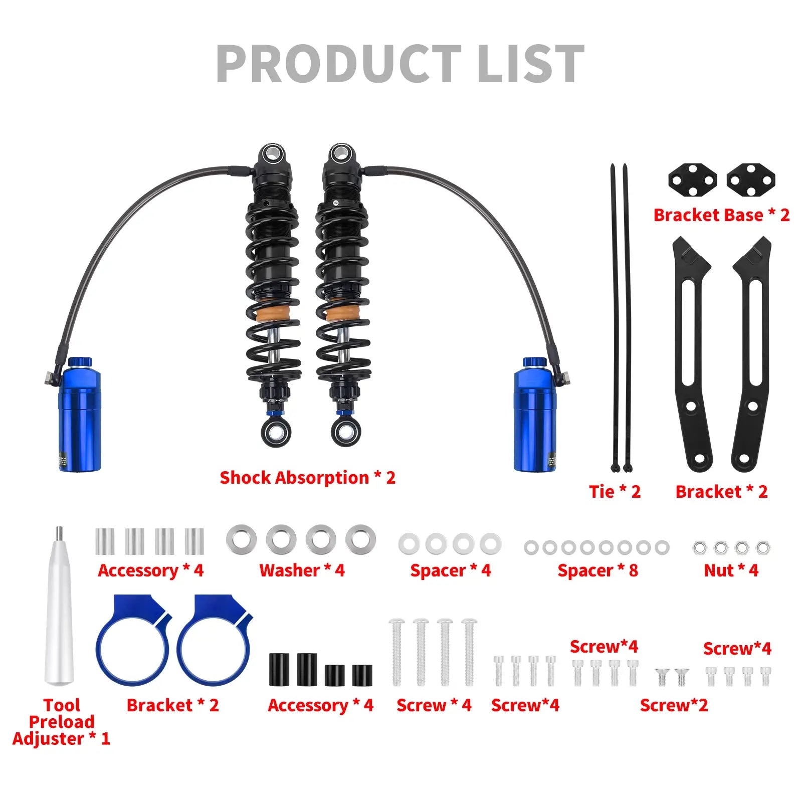 Motorcycle Remote Rear Shocks Absorbers Suspension Blue Reservoir For Harley Touring ‘14-'25