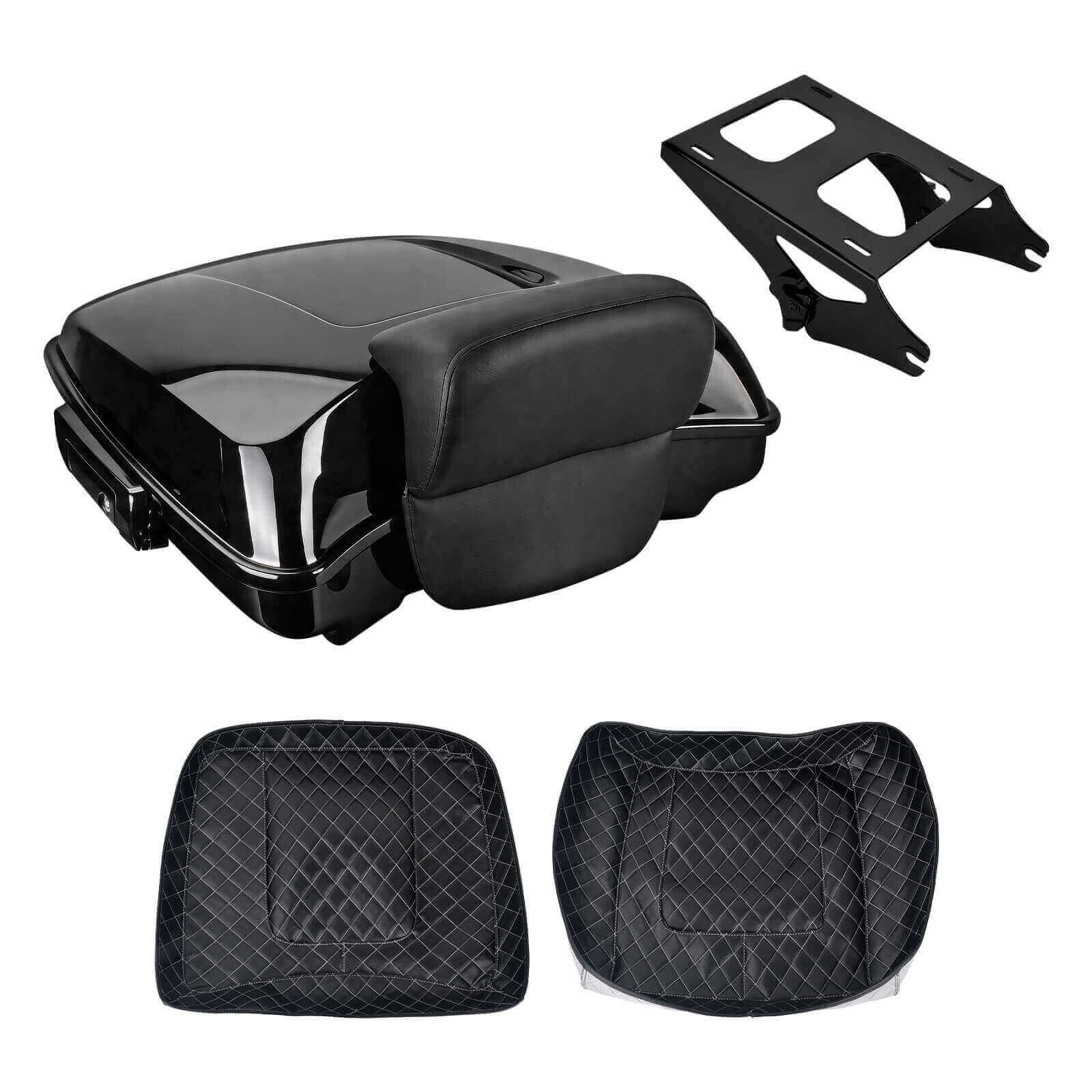 zhlu0031 jg mactions razor pack luggage trunk backrest rack kit harley touring 2014 black bundle