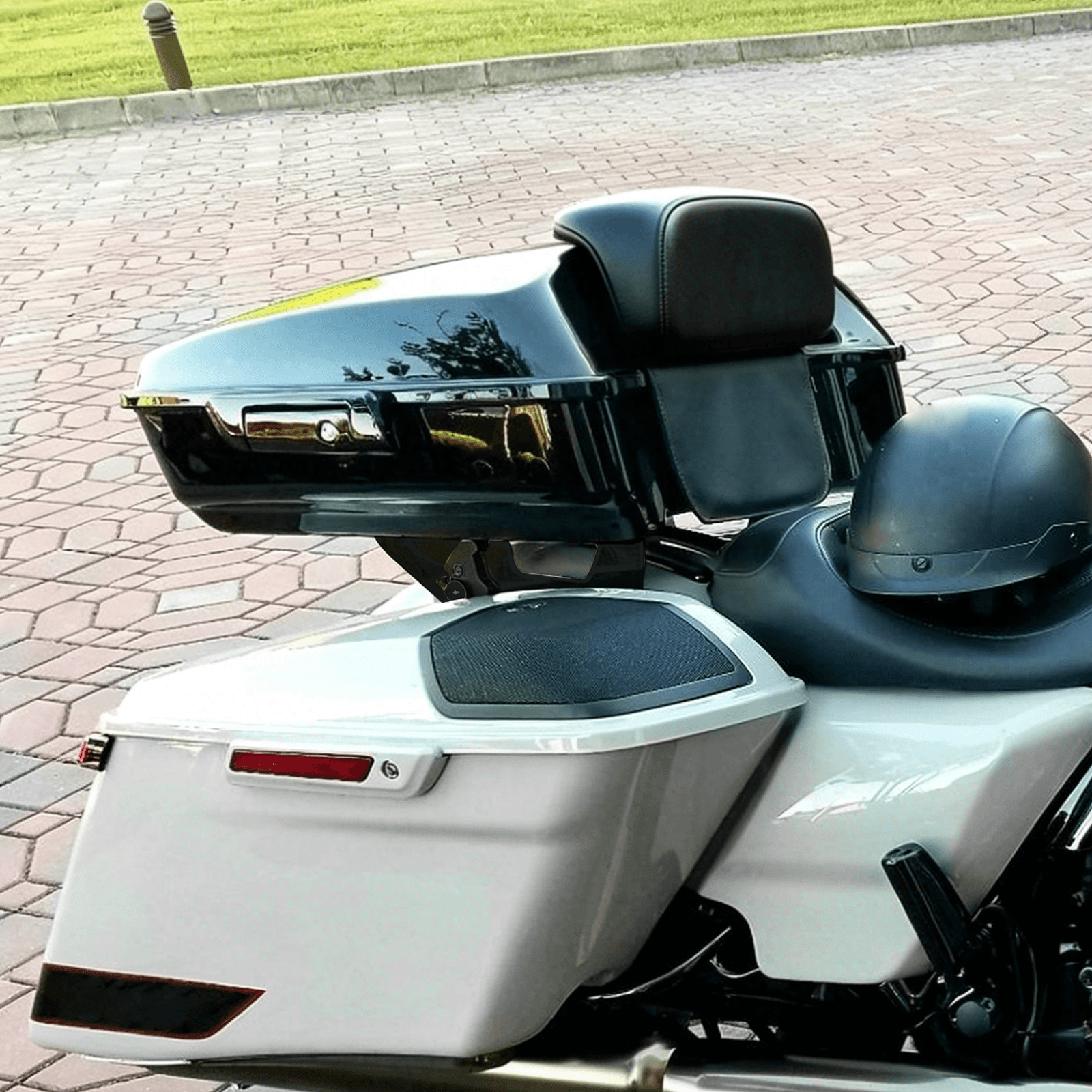 zhlu0031 jg mactions razor pack luggage trunk backrest rack kit harley touring 2022 black effect 1