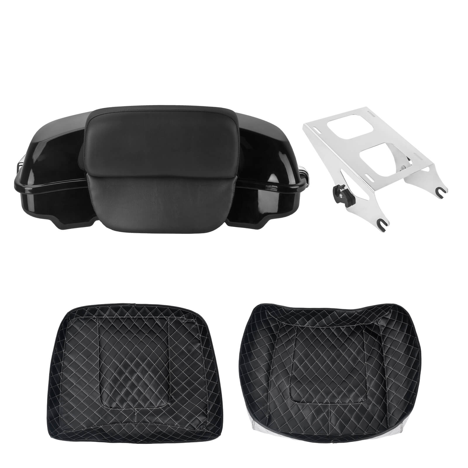 zhlu0032 jg mactions razor pack luggage trunk backrest rack kit harley touring 2020 silver rear