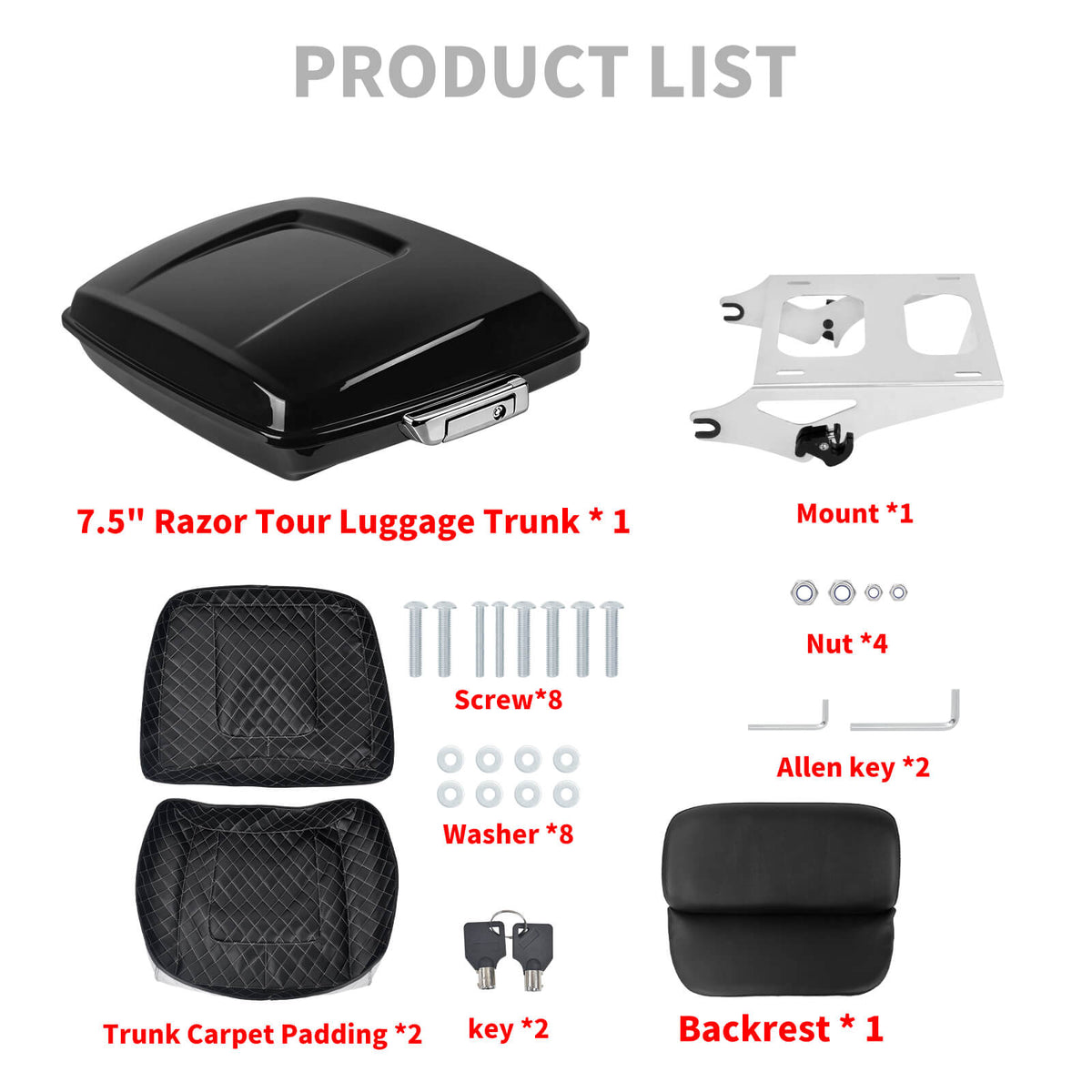 zhlu0032 jg mactions razor pack luggage trunk backrest rack kit harley touring 2018 CHROME product list