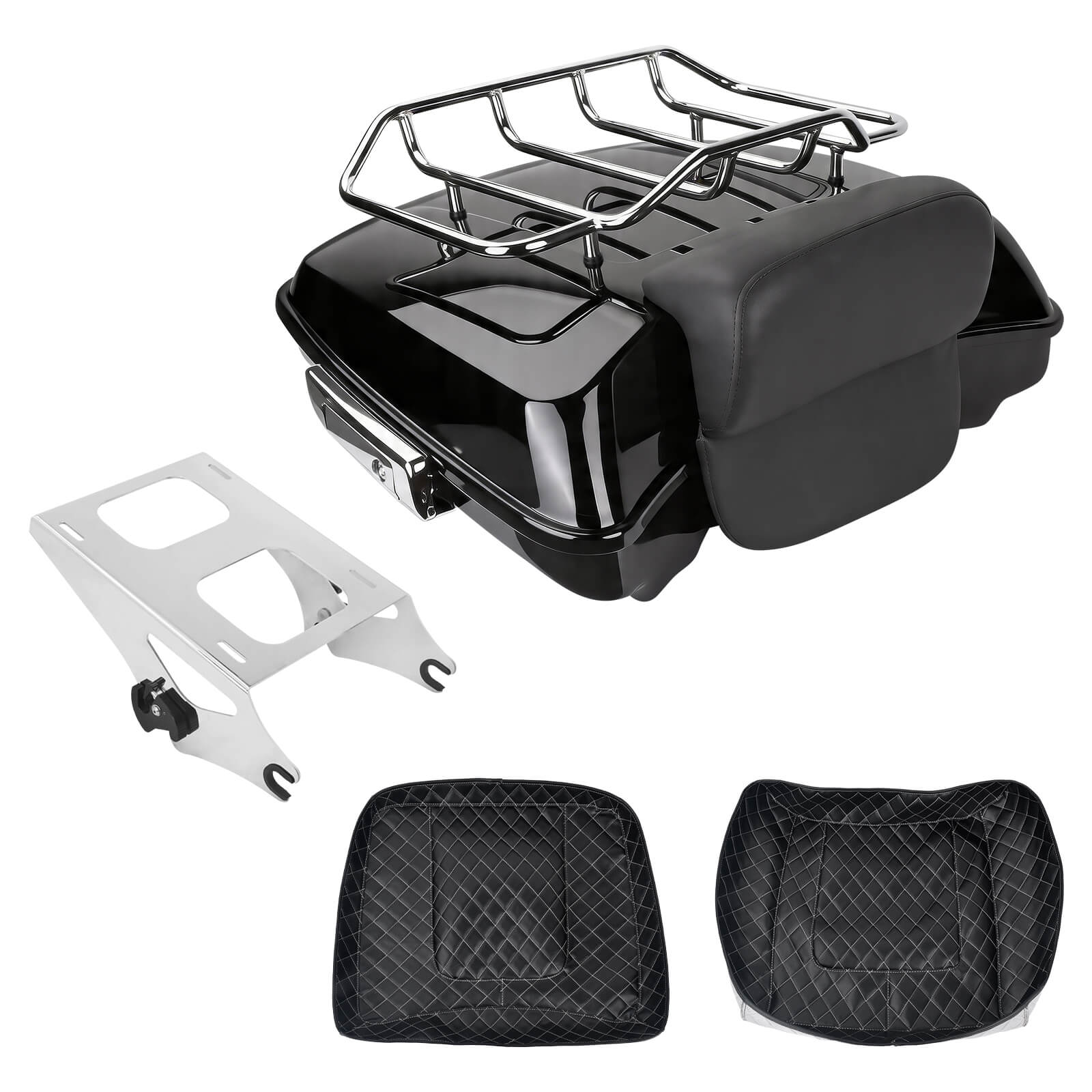 zhlu0036 jg mactions razor luggage tour trunk top rack set harley touring 2020 chrome angle 1
