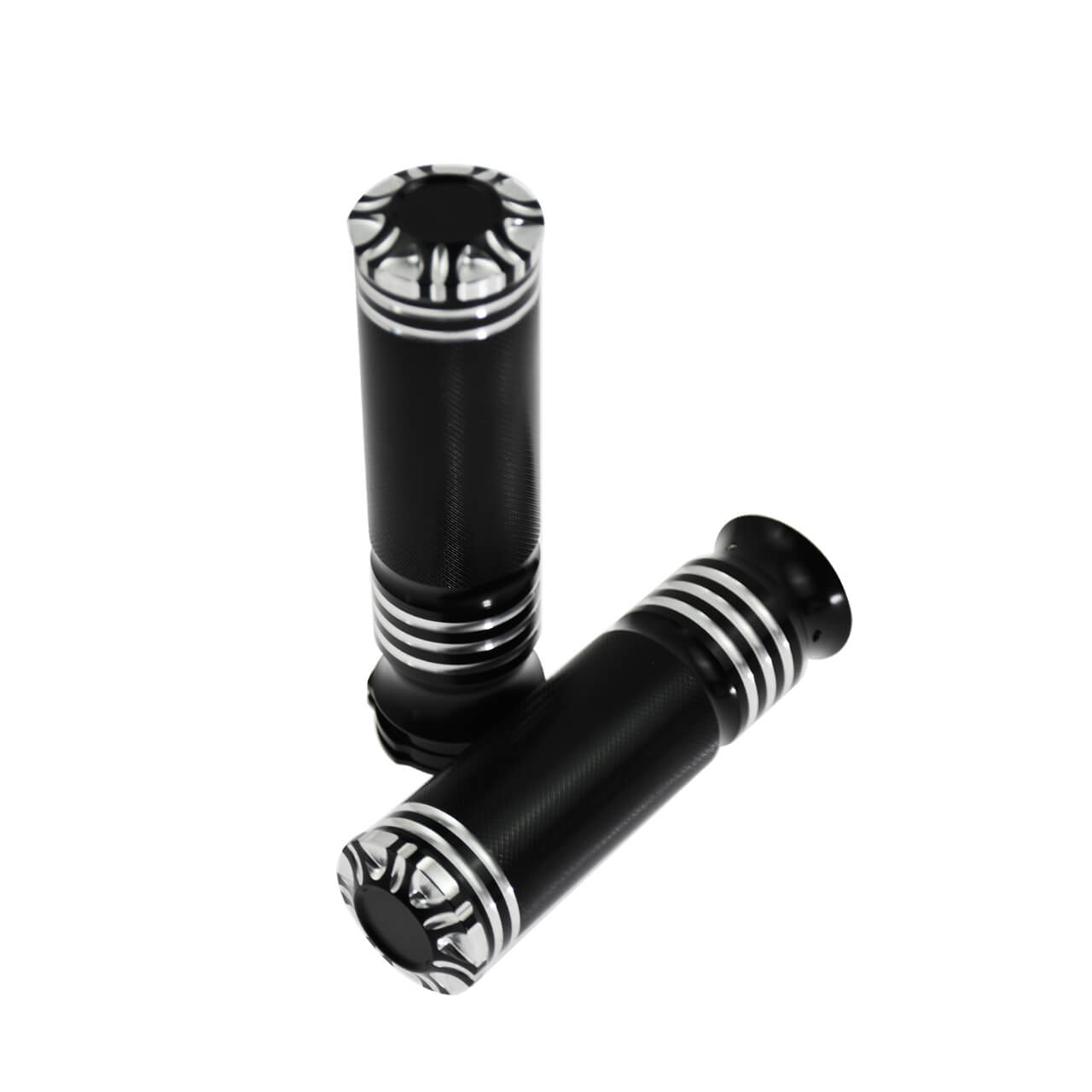 Black 1inch motorcycle handlebar grips with Mactions logo GP002502