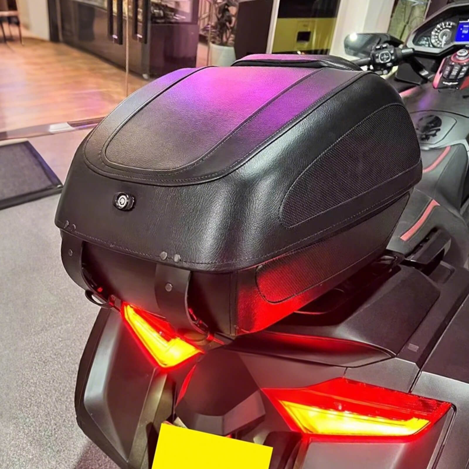 Premium Universal Motorcycle Tour Trunk with Lock & Cushion for Harley & Cruisers | Mactions