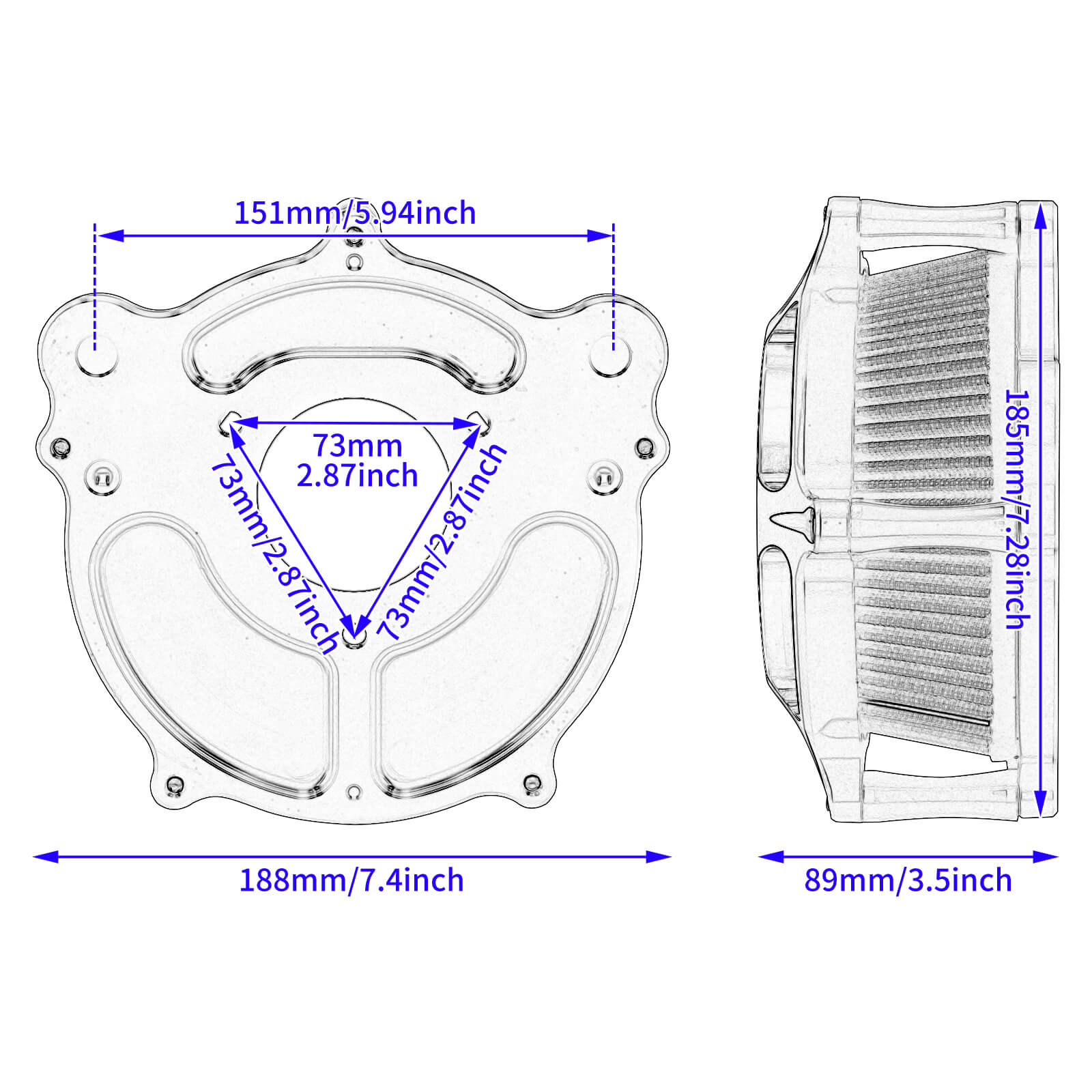 AF004211 mactions Clear Air Cleaner blue Filter Intake For Harley dyna size