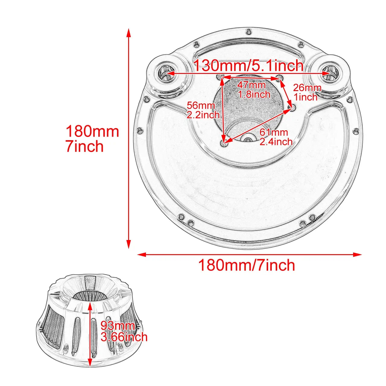 AF005805 mactions Hollow Air Cleaner Gray Intake Filter Fit Sportster size