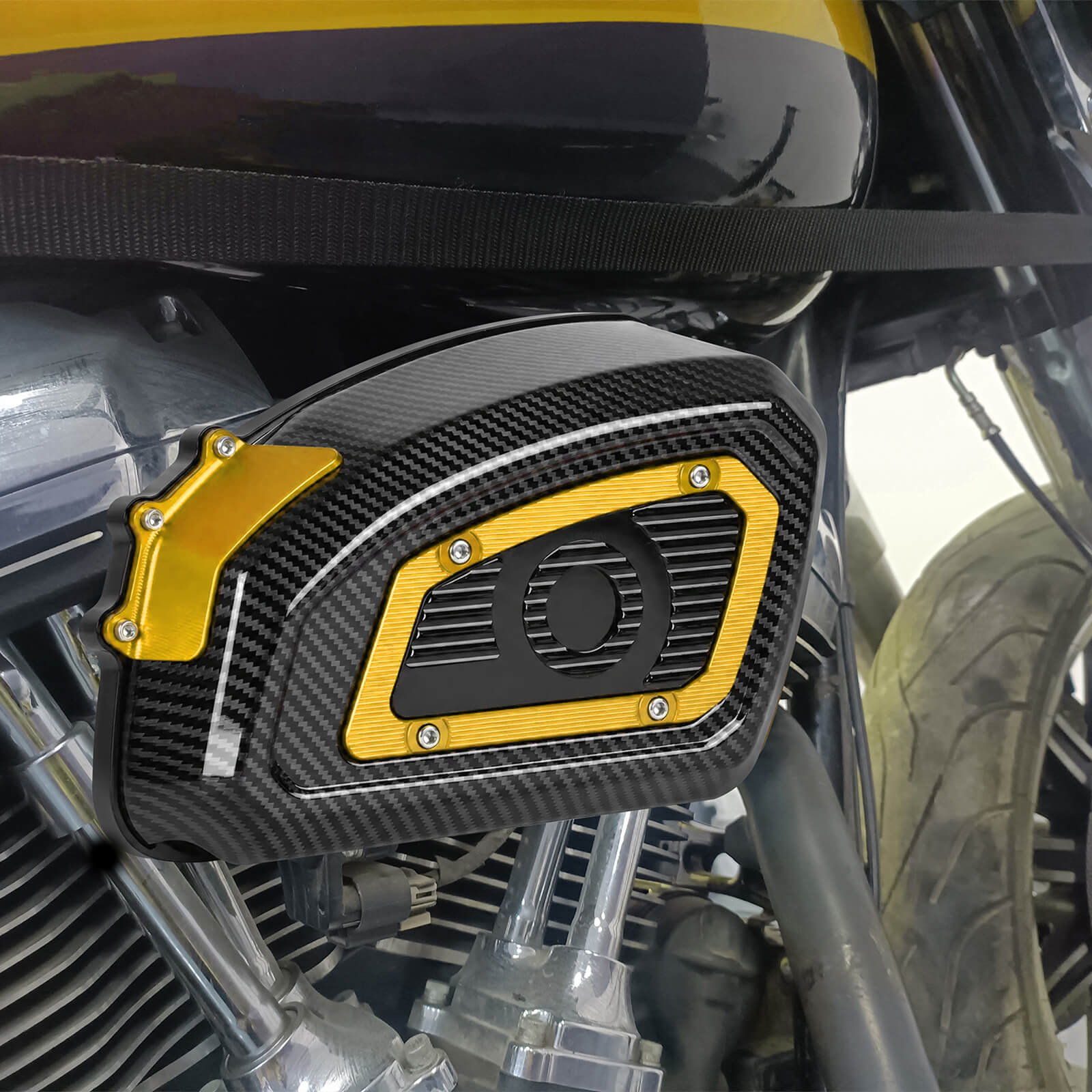 AF0097 mactions M8 Air Cleaner Intake Filter With Carbon Fiber Look For Harley Touring 2023 - gold