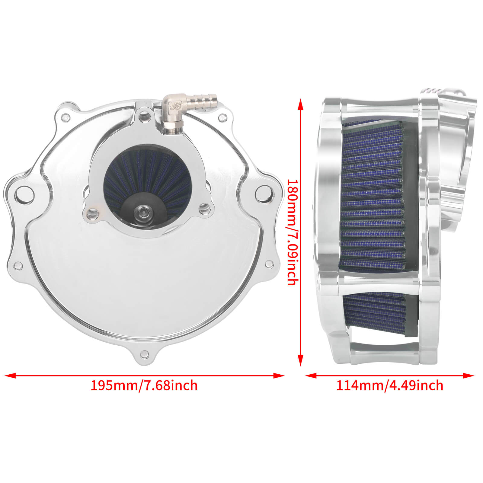 AF010405 MACTIONS High-Flow Air Cleaner Intake Chrome Housing for Harley cvo road glide  - size
