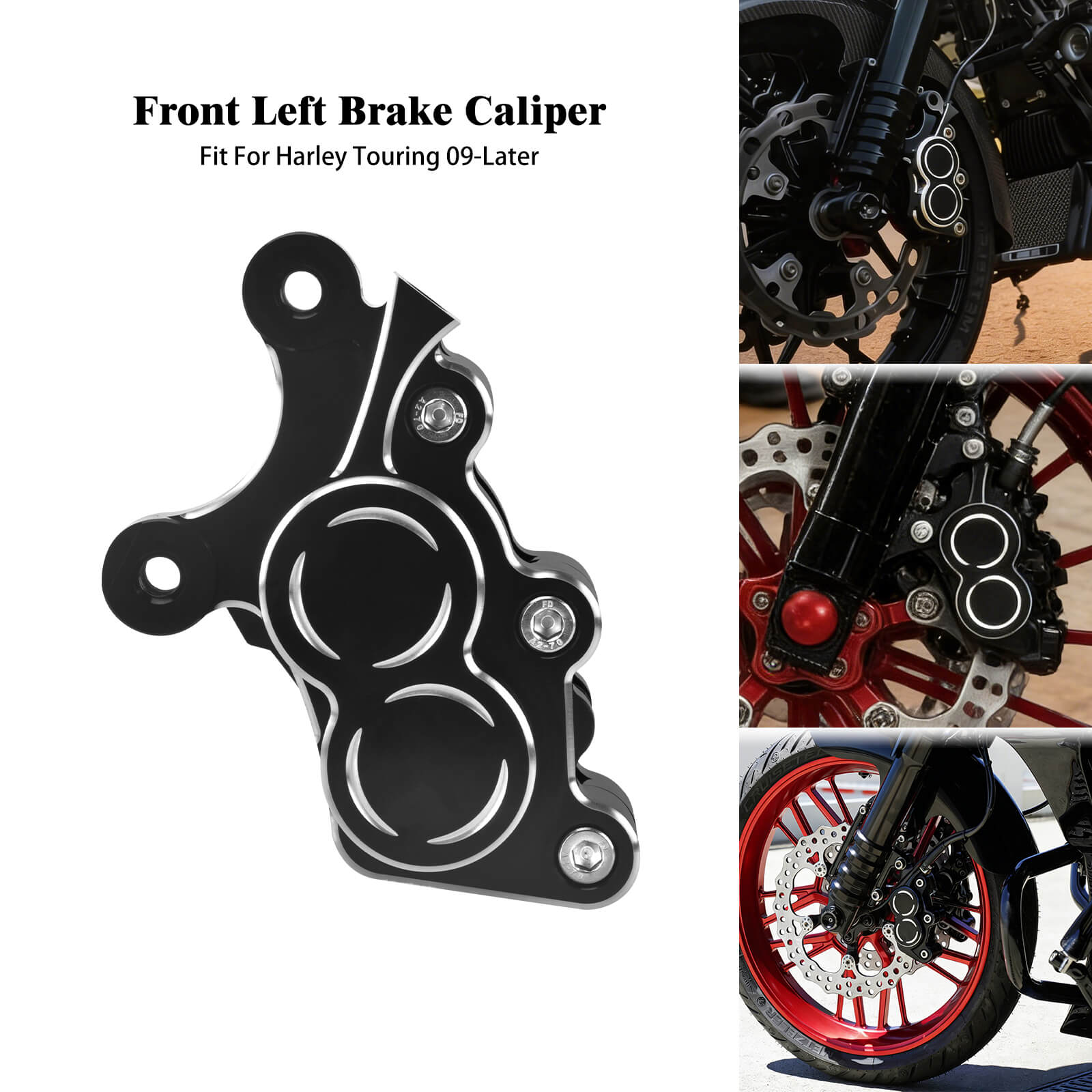 Upgraded Black CNC Front Wheel Brake Caliper for Harley Touring '09-Up丨HCmotorku