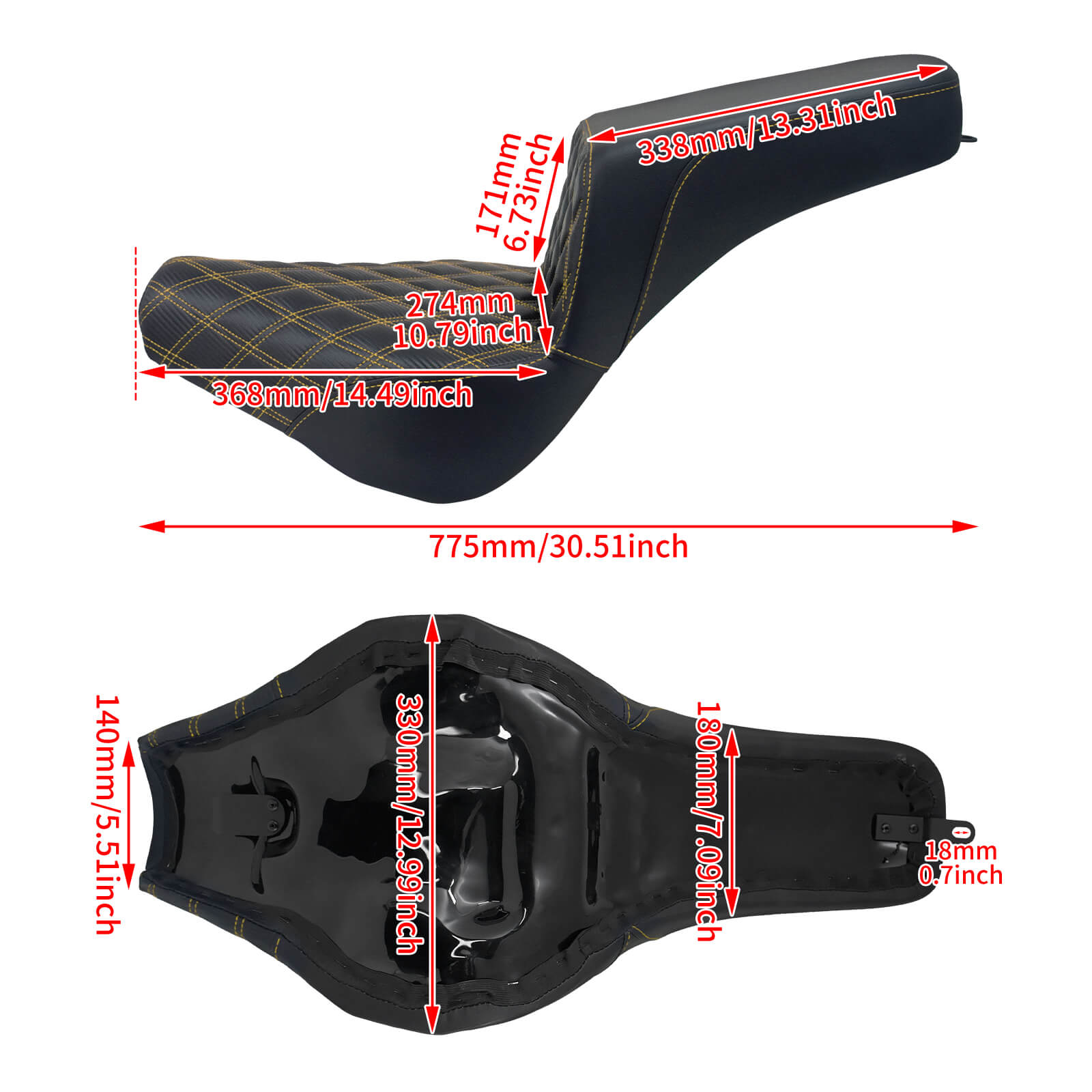 CB012702 mactions Rider Passenger Two-Up Seat for Harley Softail standard 2018-2025 - size