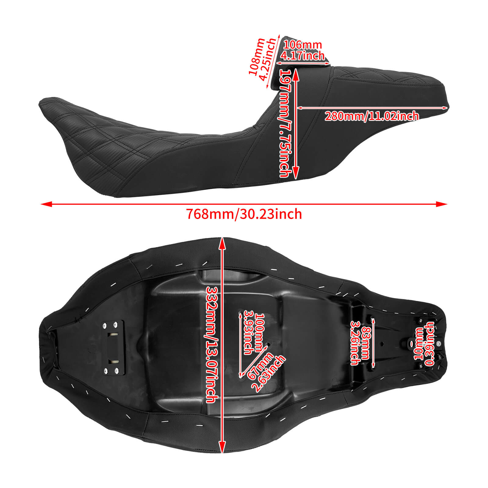 CB013302 mactions Two-Up Gel Seat with Backrest for Harley Touring -size