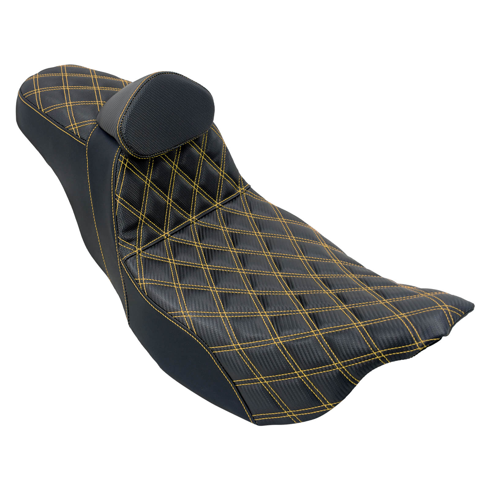 CB013308 mactions Rider Passenger Step Up Seat w/ Adjustable Backrest for Harley - yellow stitching