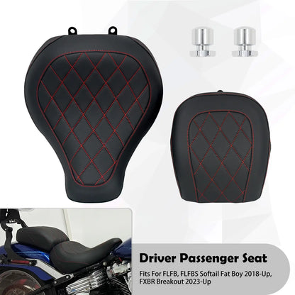 Diamond Rider Solo Passenger Cushion Seats Red Stitching Fit Harley Fat Boy 18-24 | Mactions