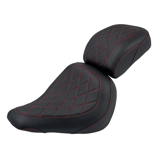 Diamond Rider Solo Passenger Cushion Seats Red Stitching Fit Harley Fat Boy 18-24 | Mactions