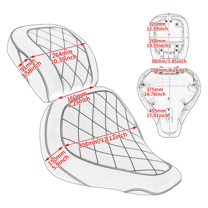 Diamond Rider Solo Passenger Cushion Seats Red Stitching Fit Harley Fat Boy 18-24 | Mactions