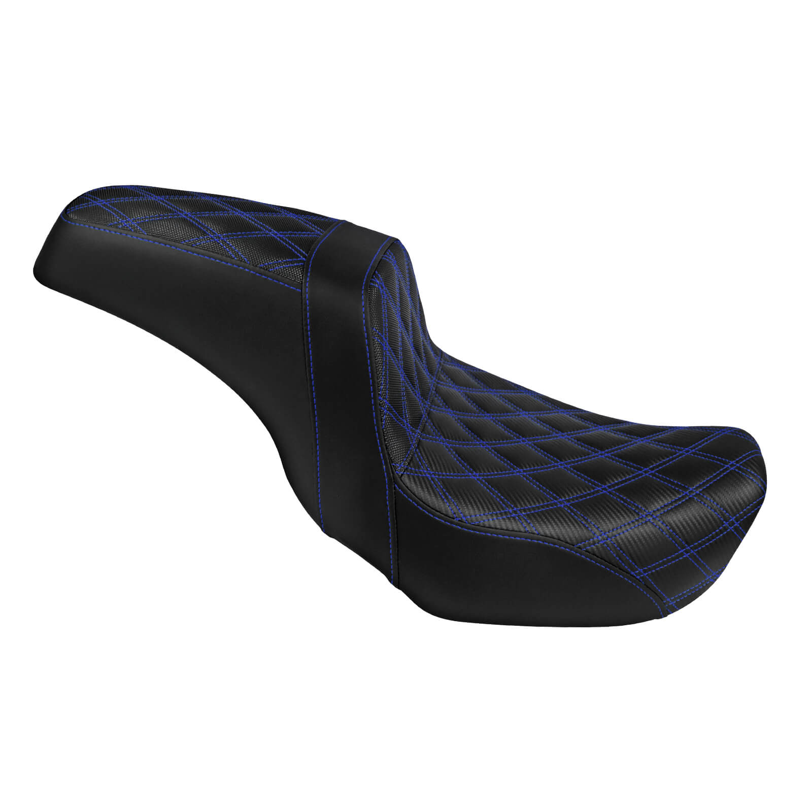 CB014504 mactions Two-Up Rider Passenger Seat Blue Stitching for Harley 