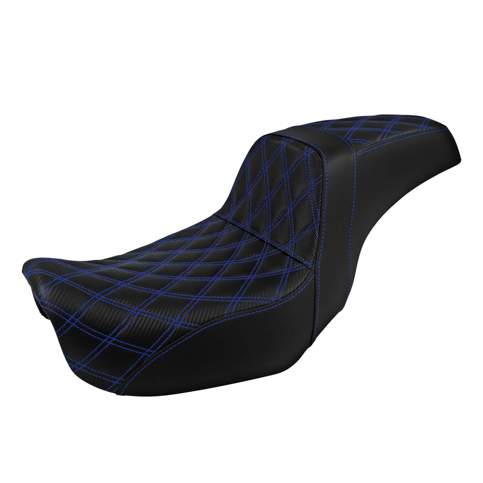 CB014504 mactions Two-Up Rider Passenger Seat Blue Stitching for Harley dyna 2016