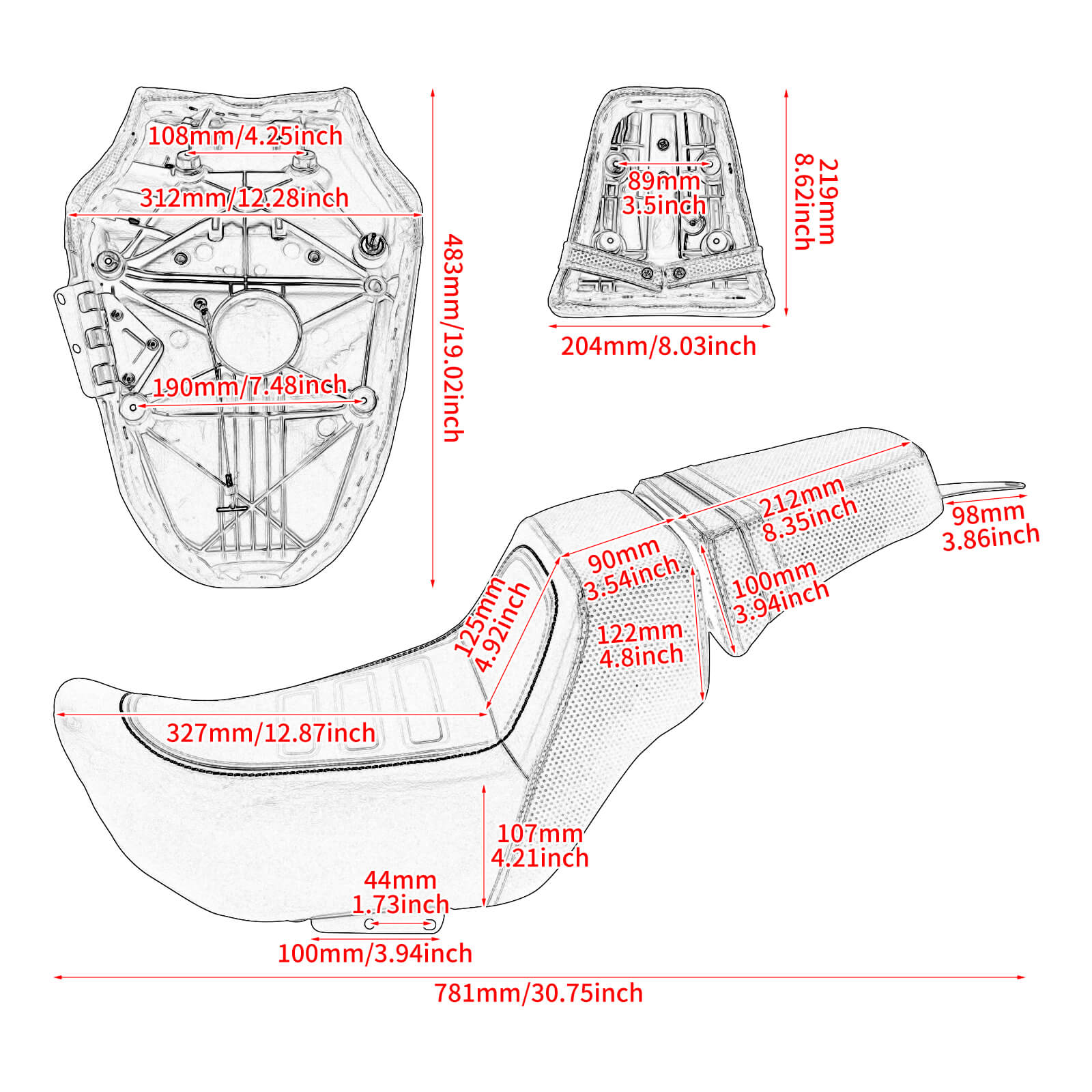 CB015201 mactions Rider Passenger Two Up Seat For Harley Nightster RH975 Special - size