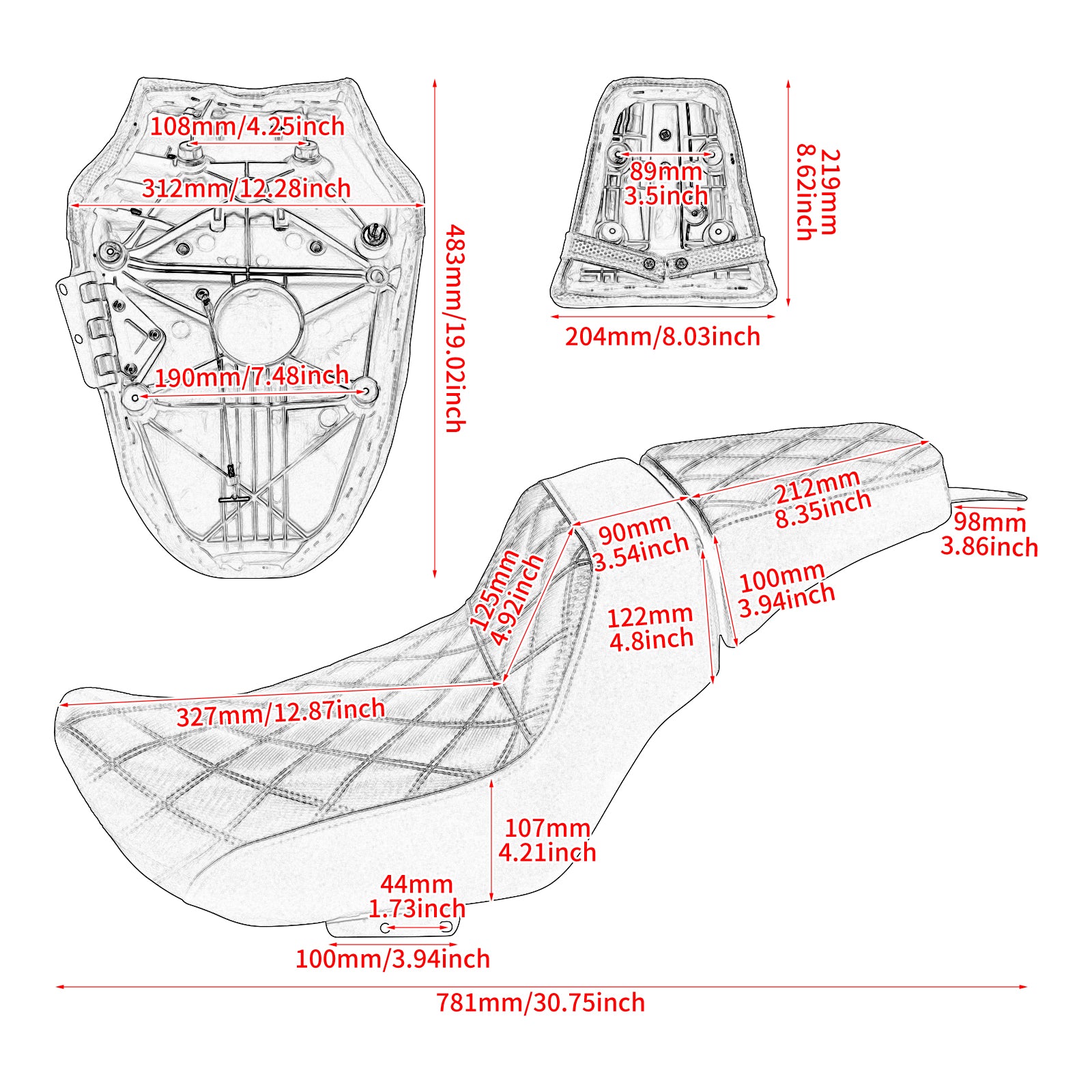 CB015202 mactions Rider Passenger Two Up Seat For Harley Nightster RH975 Special - size