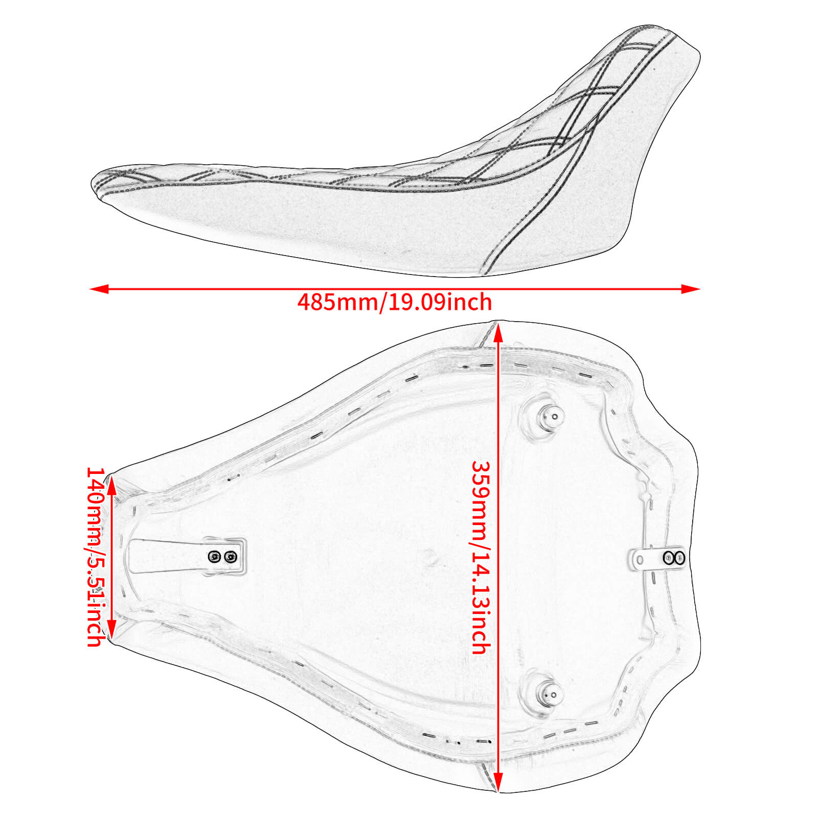 CB015502 mactions Red stitching Diamond Solo Seat For Harley Softail rocker c size
