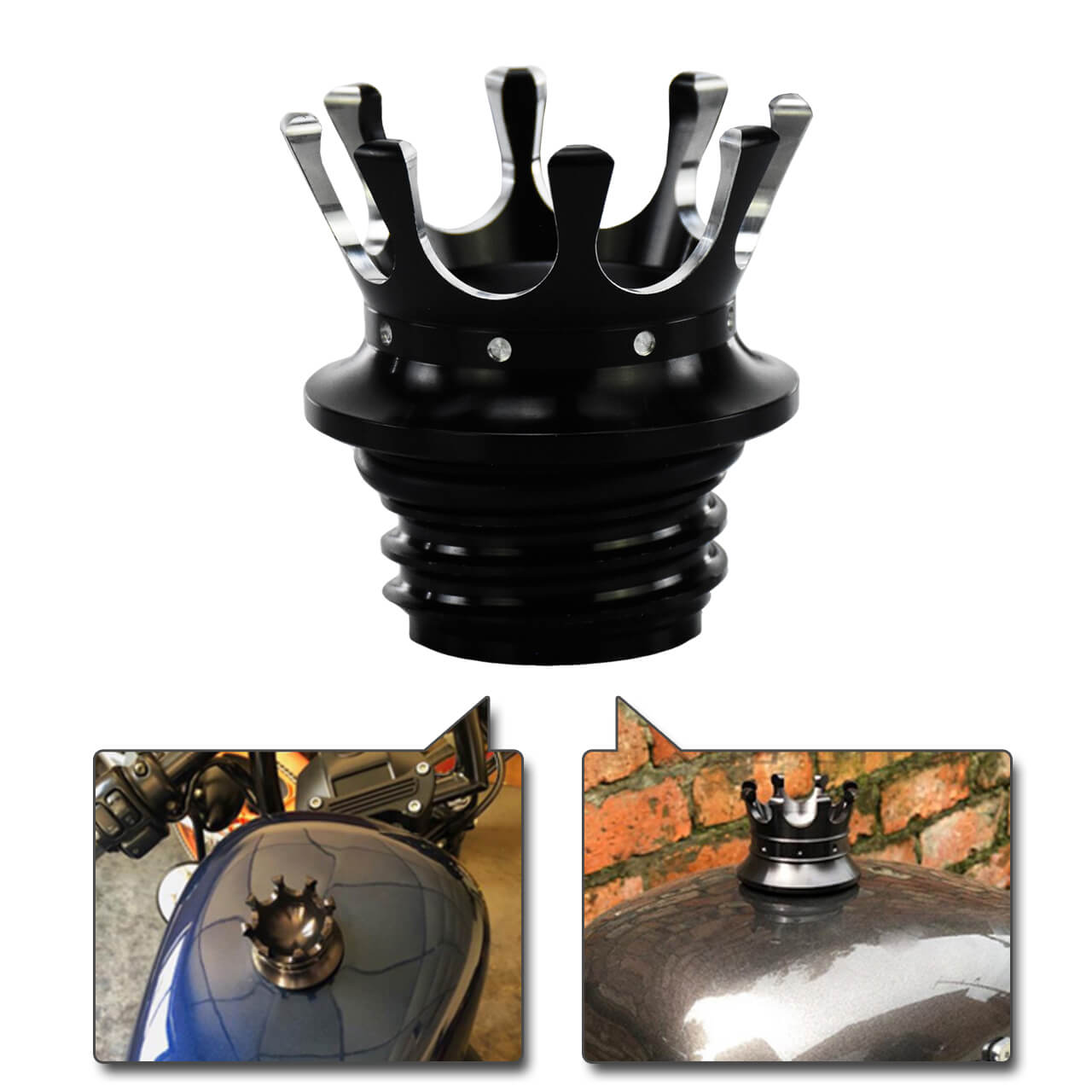 King Crown Gas Cap Fuel Tank Right-hand Thread Billet Aluminum Fit For Harley | Mactions