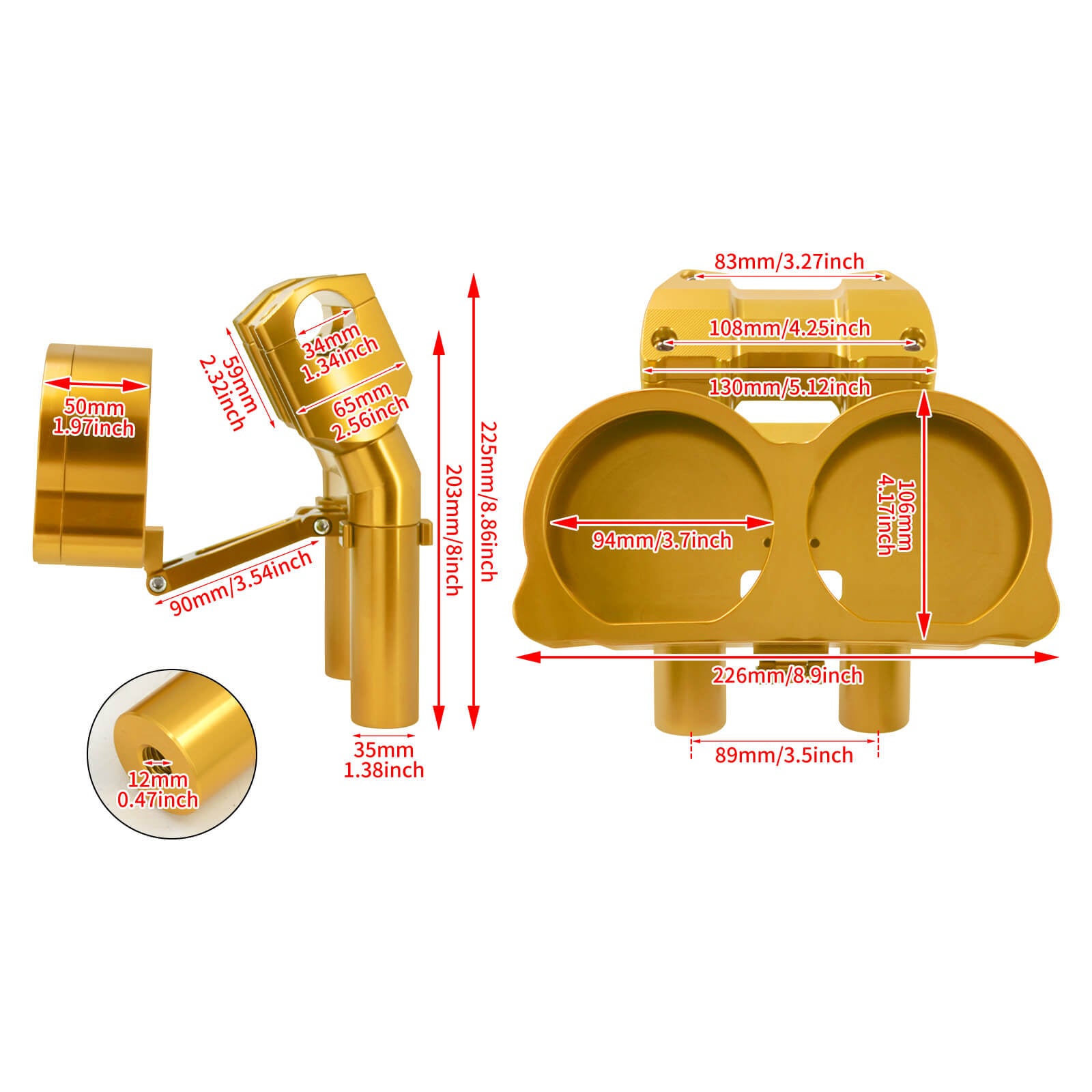 CR035103 8" Billet Dual Gauge Relocation Riser Bracket For Harley Road Glide - size