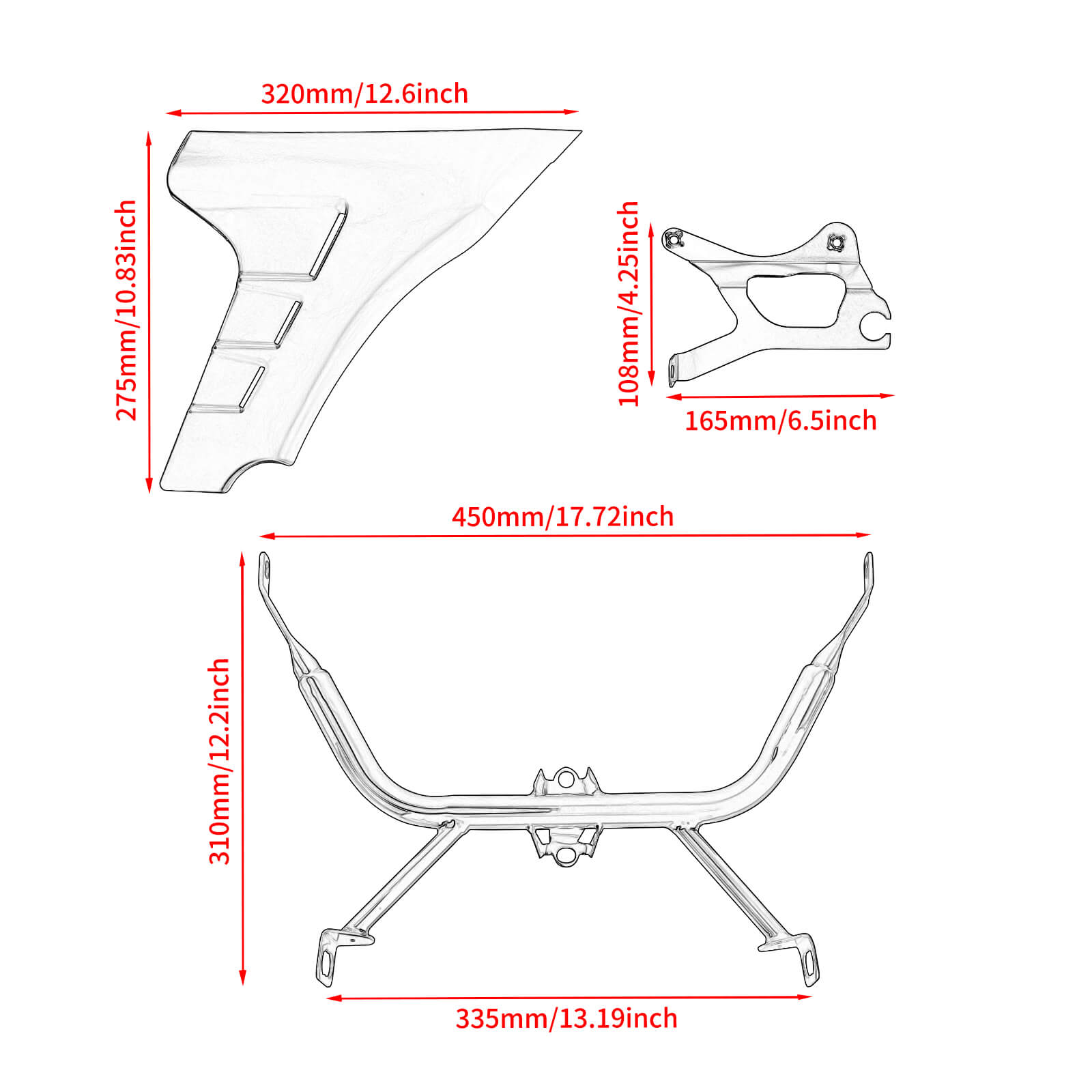 FR003304 mactions Harley CVO Road Glide Side Fairing Panel & Support Bracket for harley cvo road glide - size