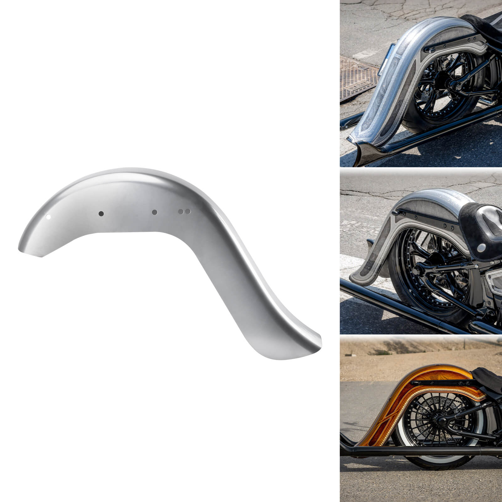 6" Unpainted Extended Rear Fender Mudguards For Harley Softail '86-'17 | Mactions