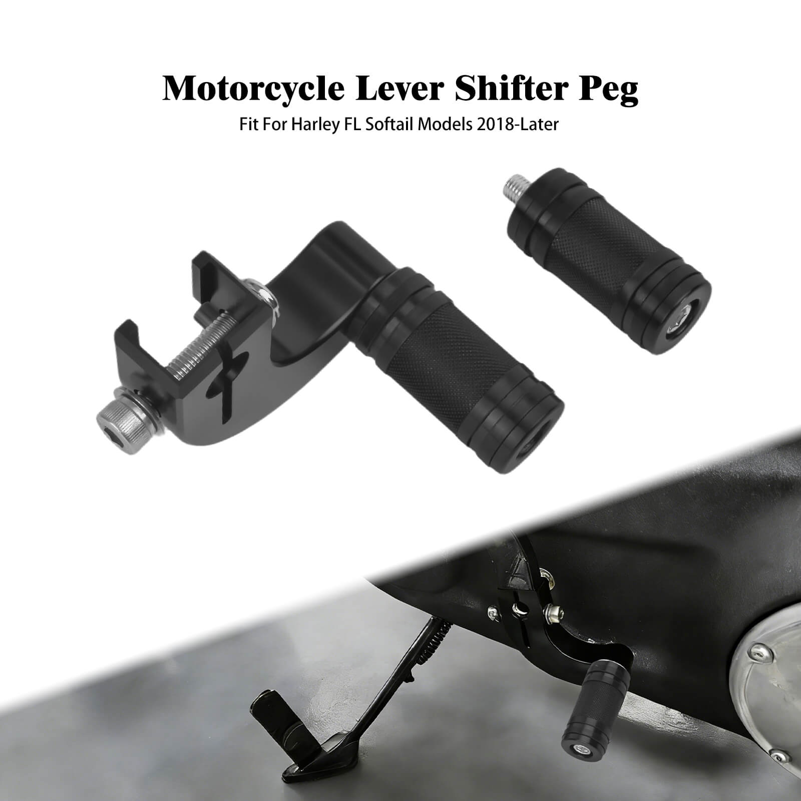 GE001801_Mactions_Performance Mid-Control Shift Lever & Knurled Peg Assembly For Softail FL Models Black