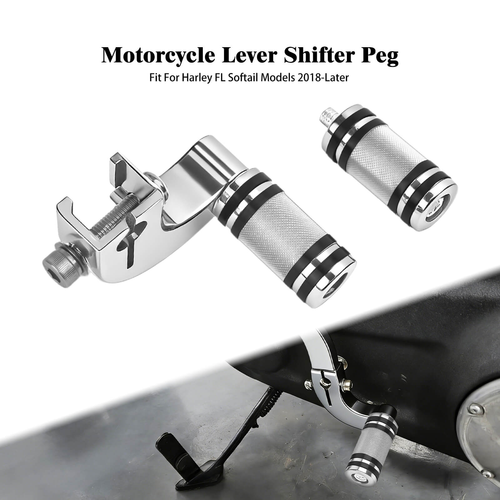 GE001802_Mactions_Performance Mid-Control Shift Lever & Knurled Peg Assembly For Softail FL Models Chrome