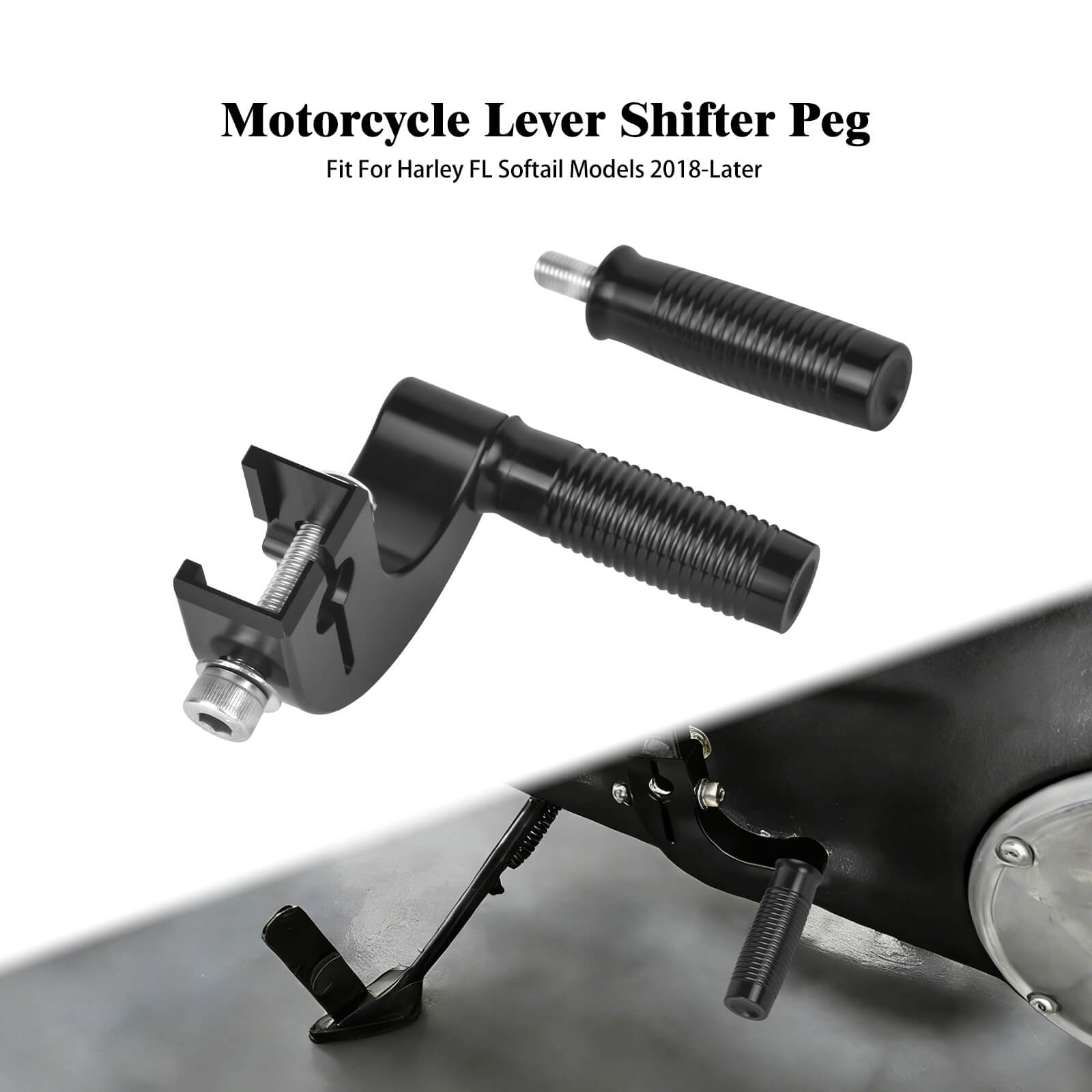 GE002001_Mactions_Heavy-Duty Custom Shift Lever Shifter Peg for Harley Softail FL 2018+ Black-Black
