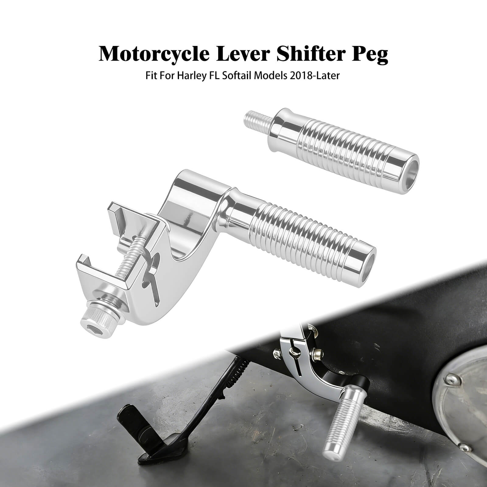 GE002002_Mactions_Heavy-Duty Custom Shift Lever Shifter Peg for Harley Softail FL 2018+ Chrome-Chrome