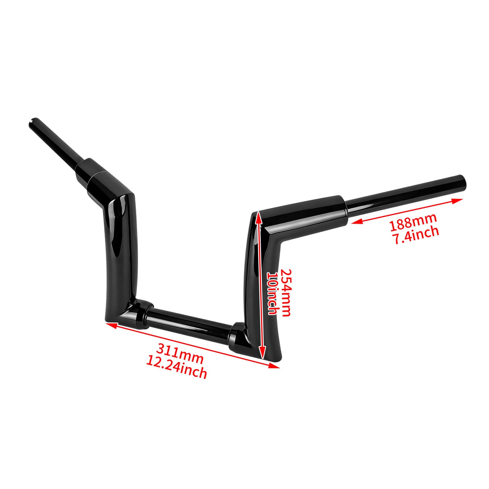 GP008801_Mactions_10" Gloss Black Ape Hanger Handlebars for Harley Sportster Dyna Softail Size