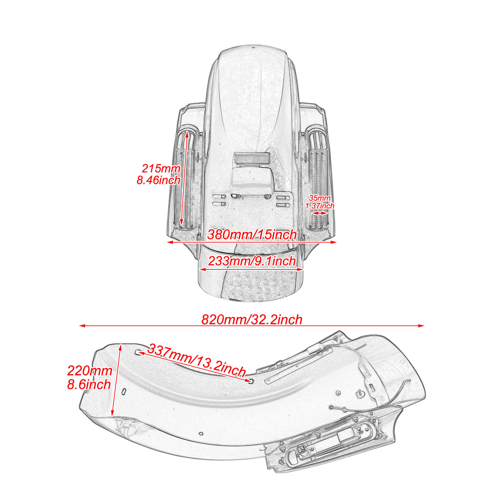 LA015604 MACTIONS Motorcycle LED Rear Fender System For Touring 2014 - size