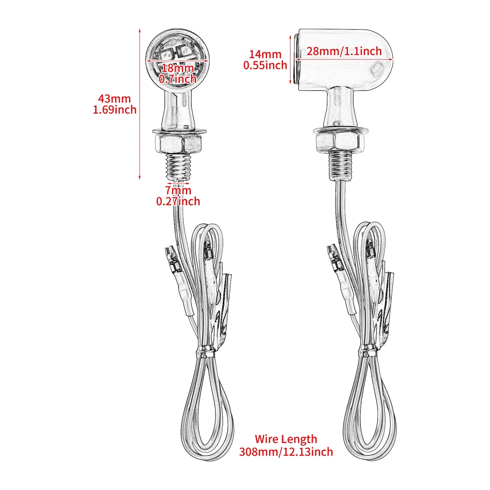 LA023704 motorcycle Front Rear LED Turn Signal Lights indicators chrome housing clear lens size