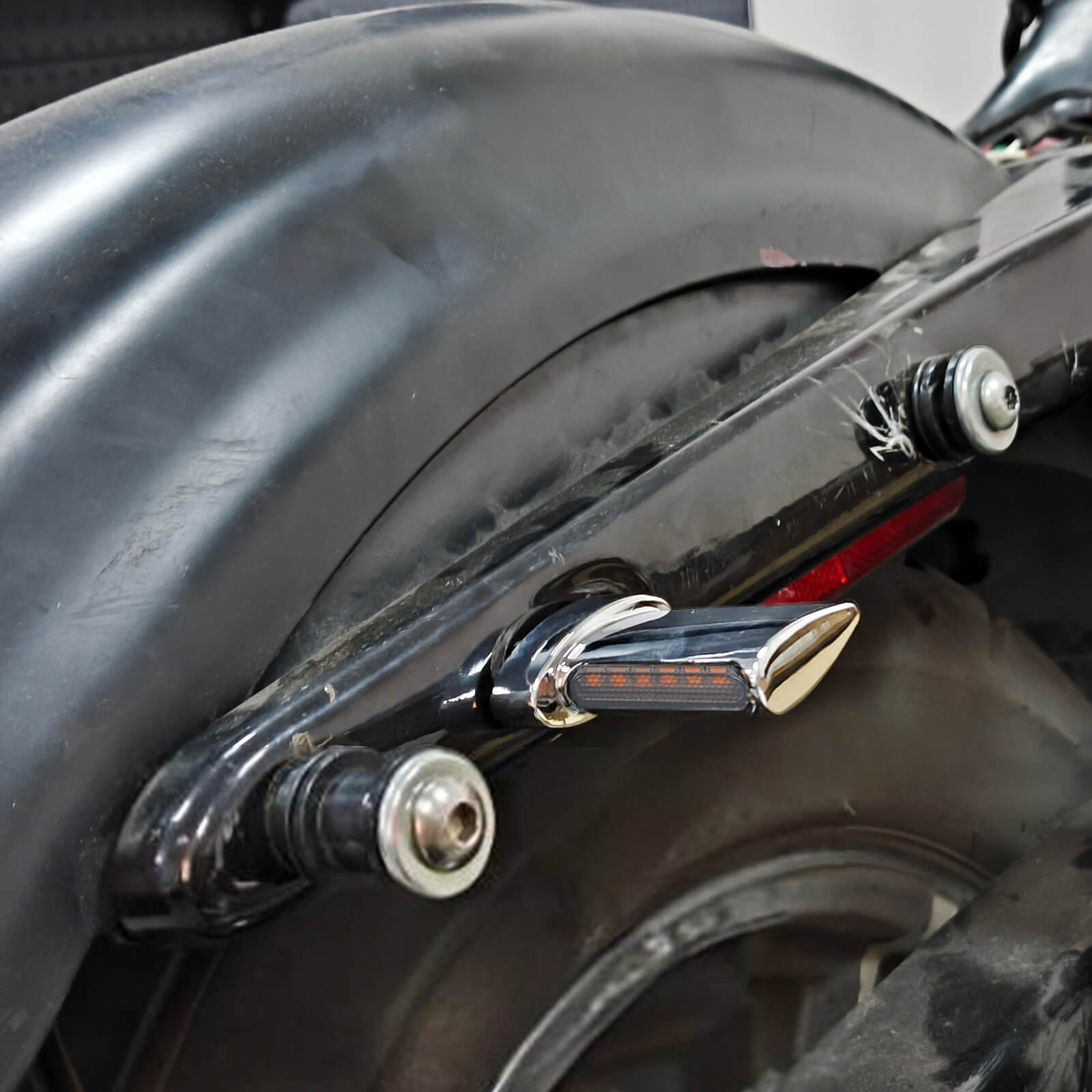 LA023805 mactions Rear LED Turn Signal E Mark Mini Indicators for harley sportster chrome housing with smoke lens