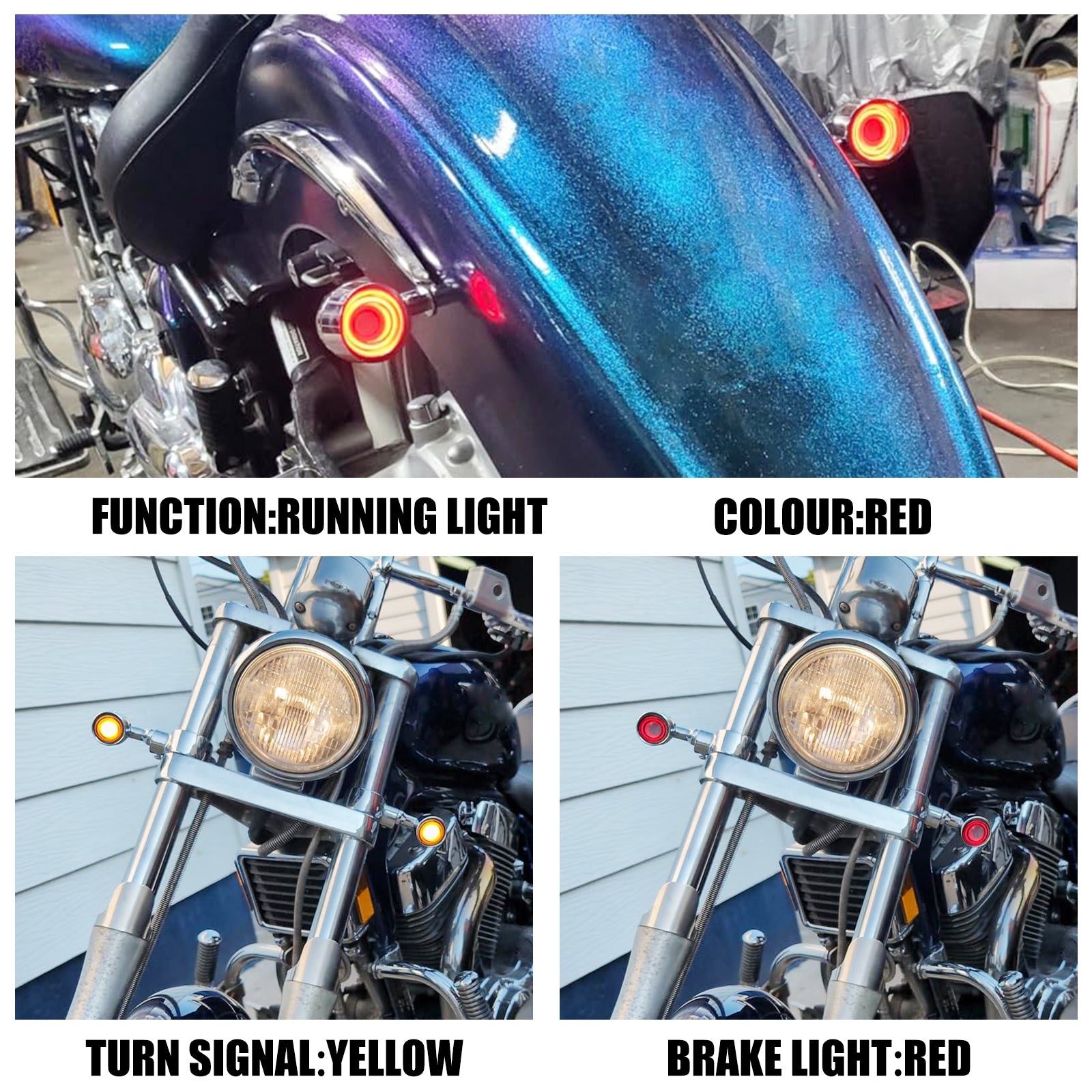 LA0290 Mactions Universal Front LED Turn Signals for Harley Honda Kawasaki Color