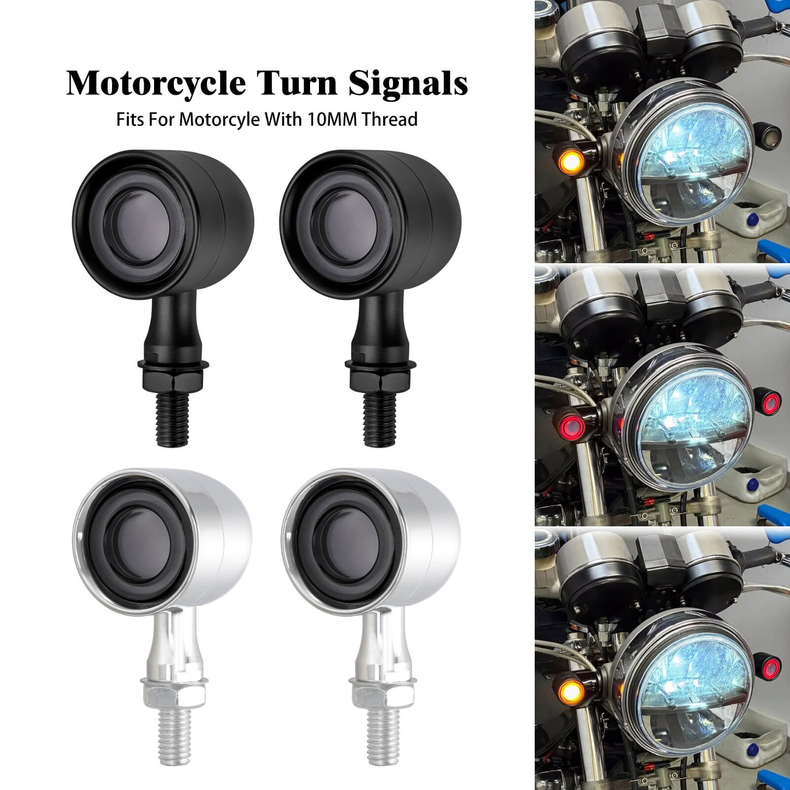 LA0290 Mactions Universal Front LED Turn Signals for Harley Honda Kawasaki