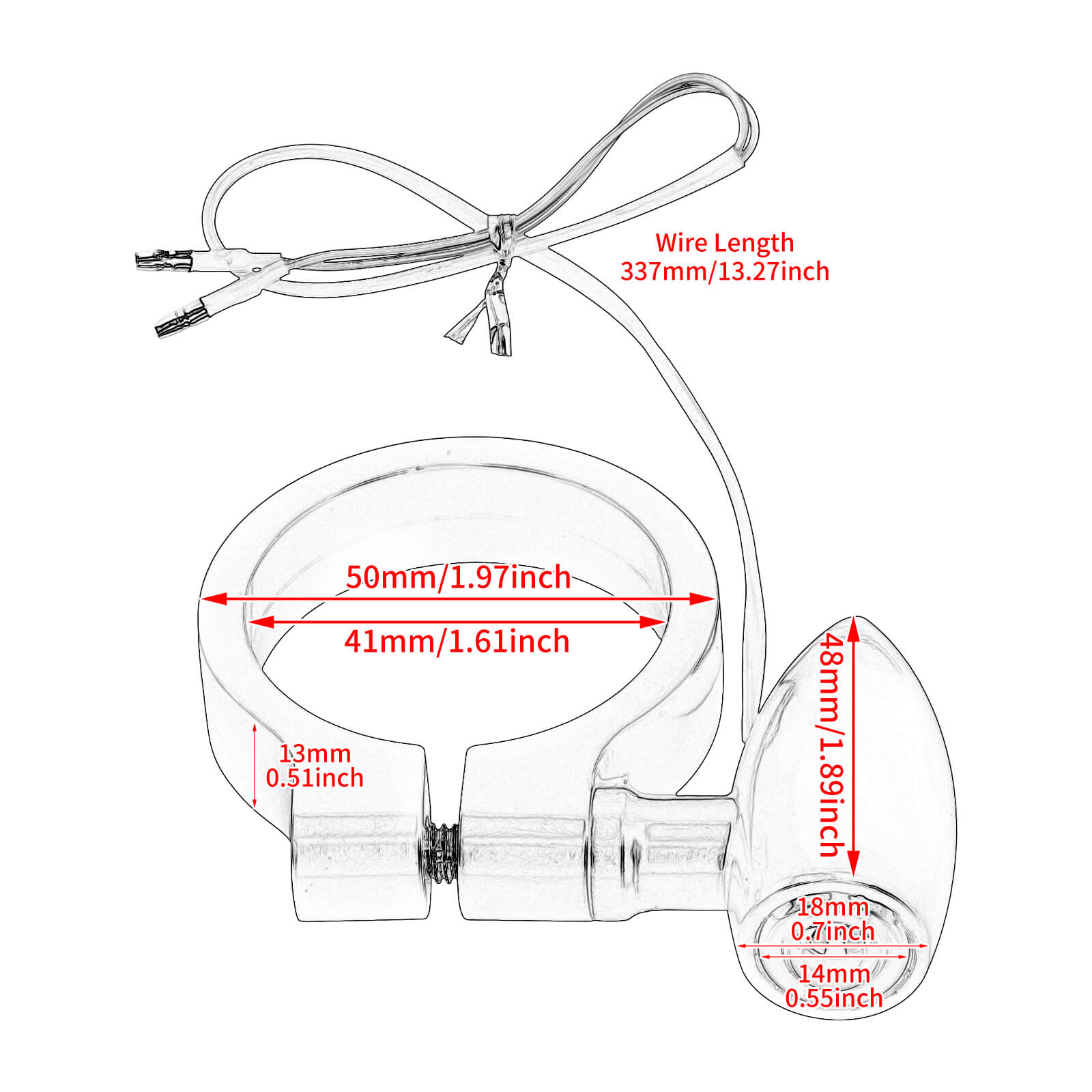 LA030601 mactions Front Fork Tube LED Turn Signal indicator for harley sportster - size