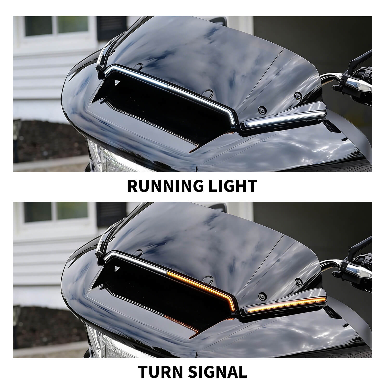 LA031001 Mactions Dual-Color LED Windshield Trim Light for Harley Road Glide '23-'25 Effect