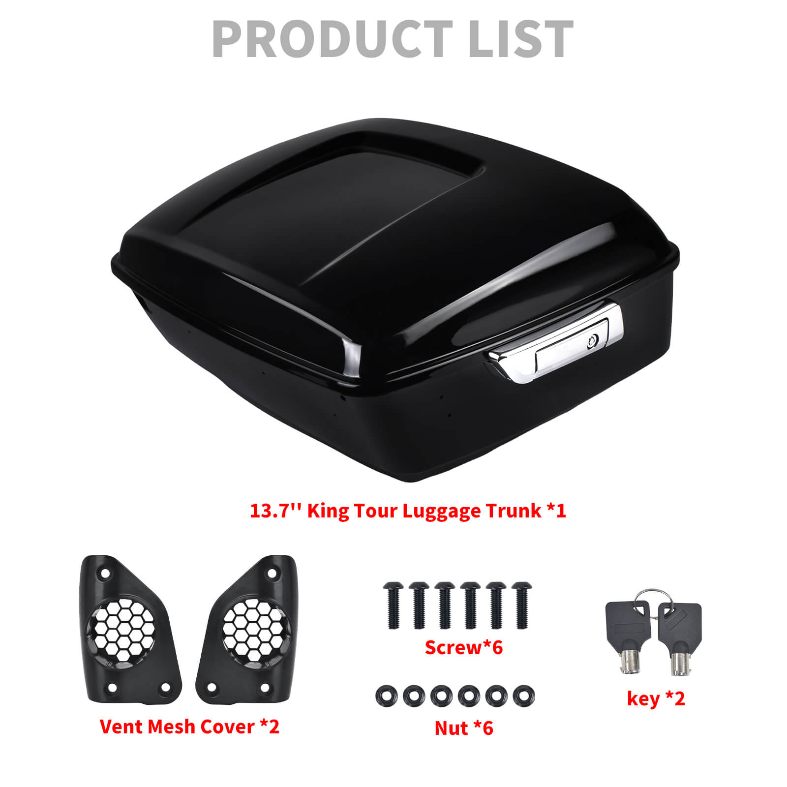 LU000106 mactions Vivid Black 13.7" King Tour Pack Trunk & Chrome Latch for Harley Bagger 2015 - product list