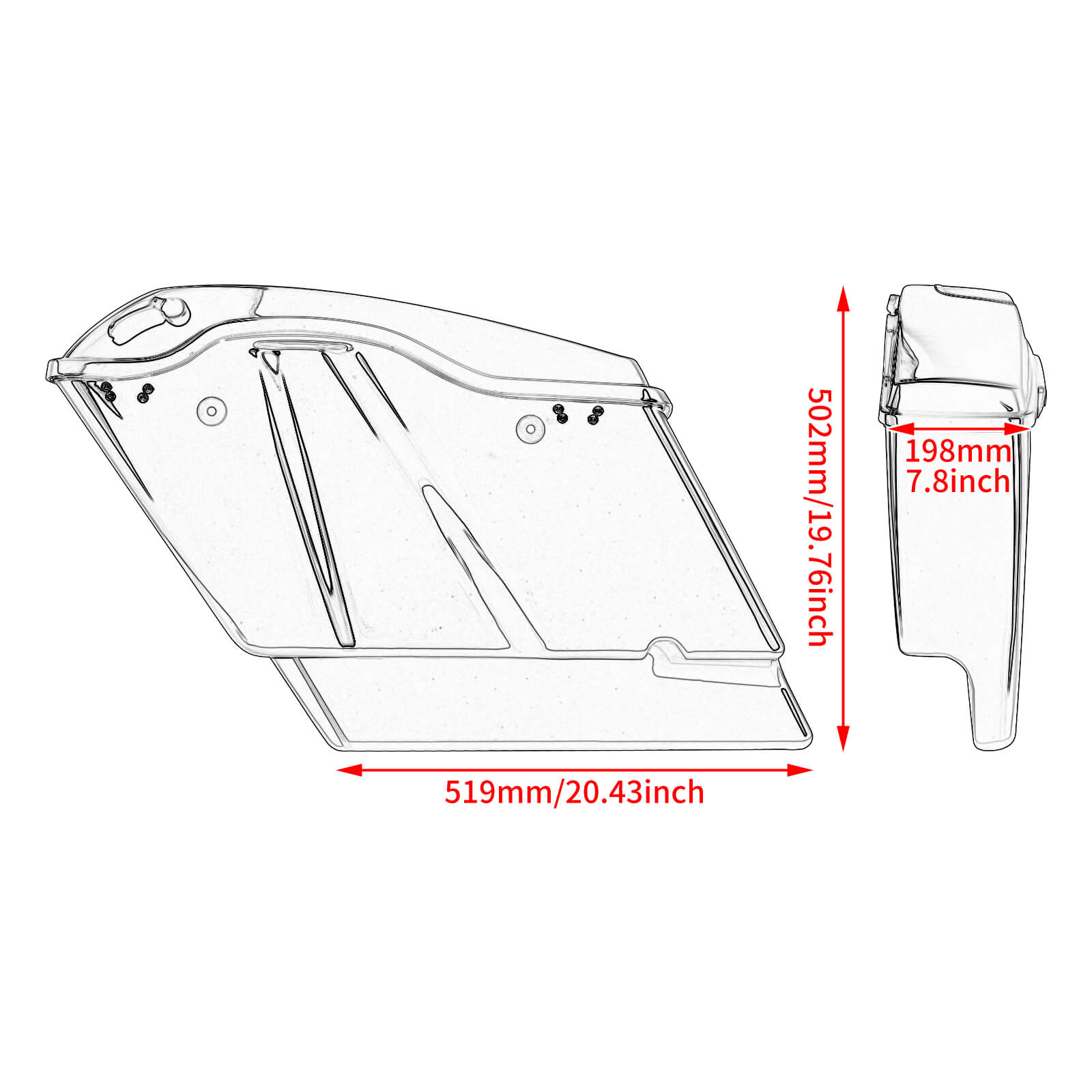LU000804 mactions 5" Stretched Saddlebags with Speaker Lids for Harley street glide 2023 - size