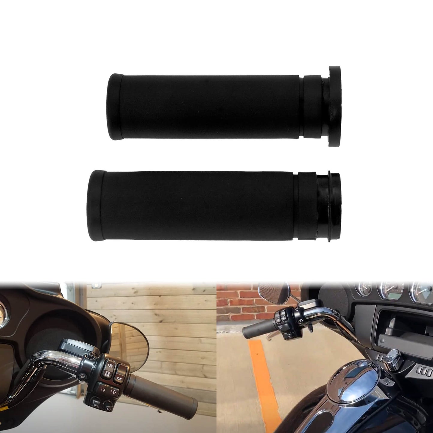 Mactions Black Rubber Hand Grips for Harley Touring Street Glide GP006002