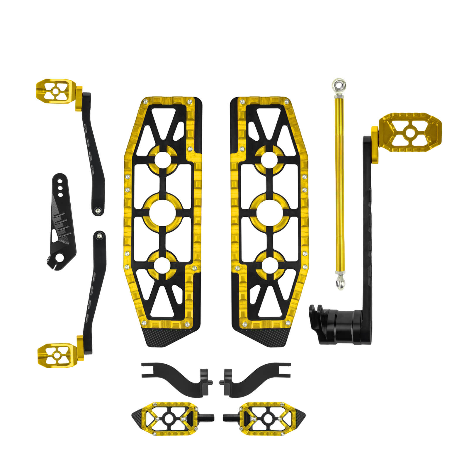 PE018402 mactions Full CNC Aluminum MX-Style Floorboards & Control Kit for Harley Touring '14-'25 - gold
