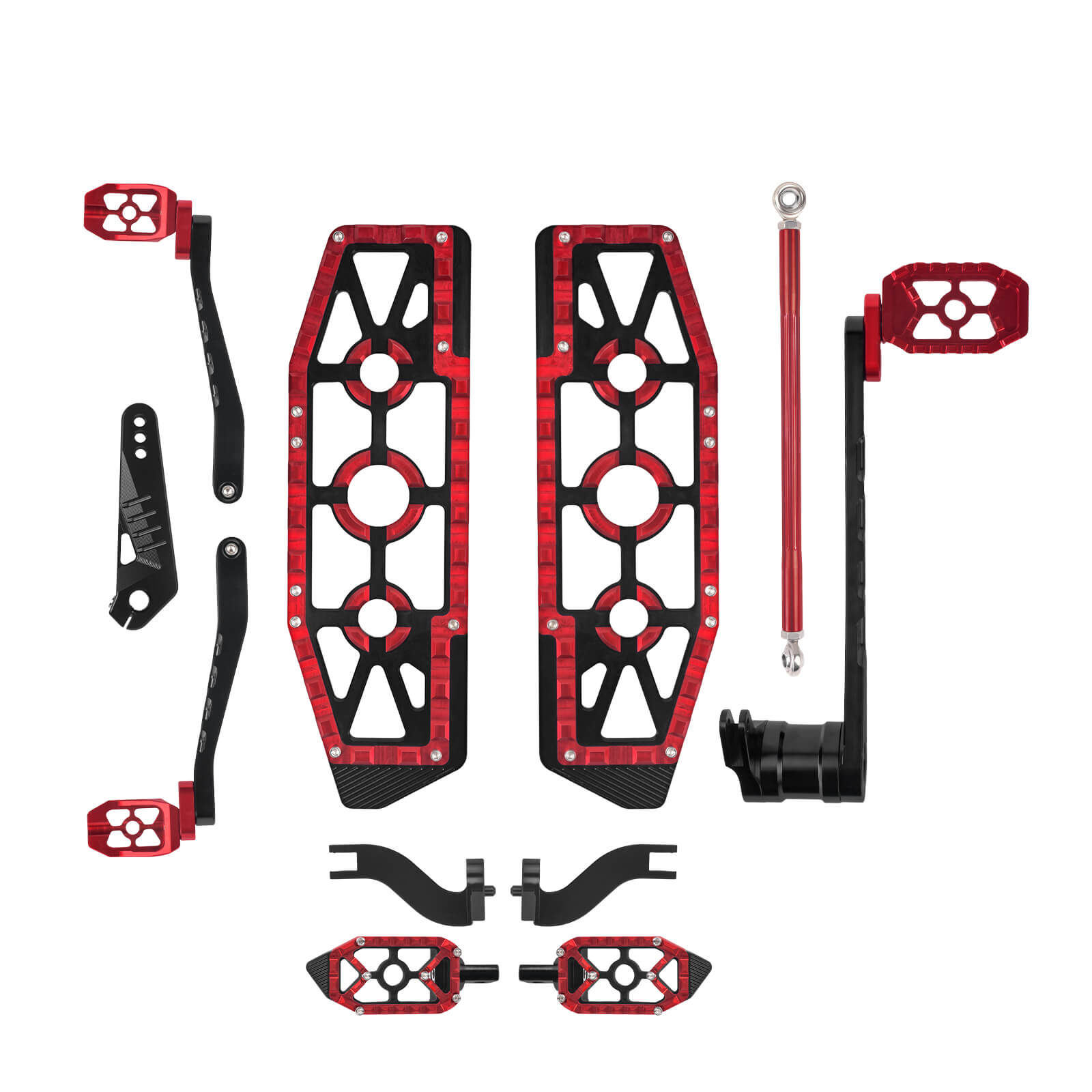 PE018402 mactions Full CNC Aluminum MX-Style Floorboards & Control Kit for Harley Touring street glide - red set