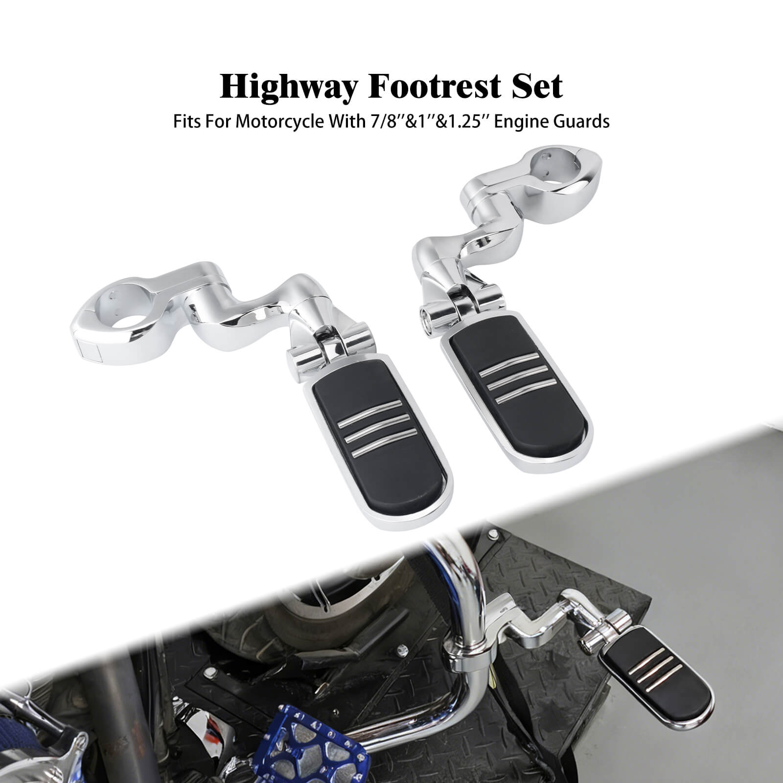 ZH000068 Mactions_Universal 1-1/4" Engine Guard Highway Foot Pegs kit for Harley Suzuki