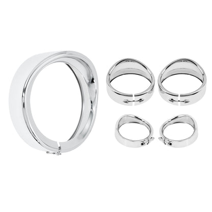 Visor Style 7" Headlight Trim Ring 4.5" Passing Light Trim Ring Kit for Harley | Mactions