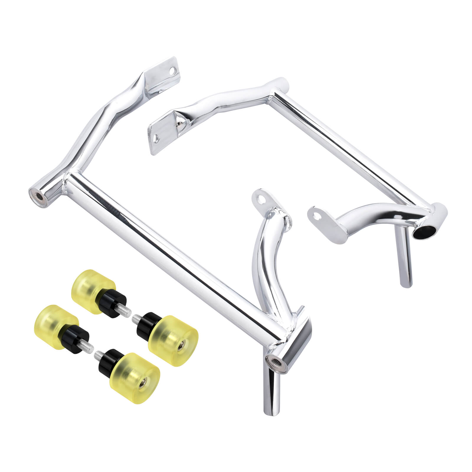 ZHFR0007 MACTIONS Rear Saddle Bag Guards Chrome Crash Bars for harley touring - yellow rollers